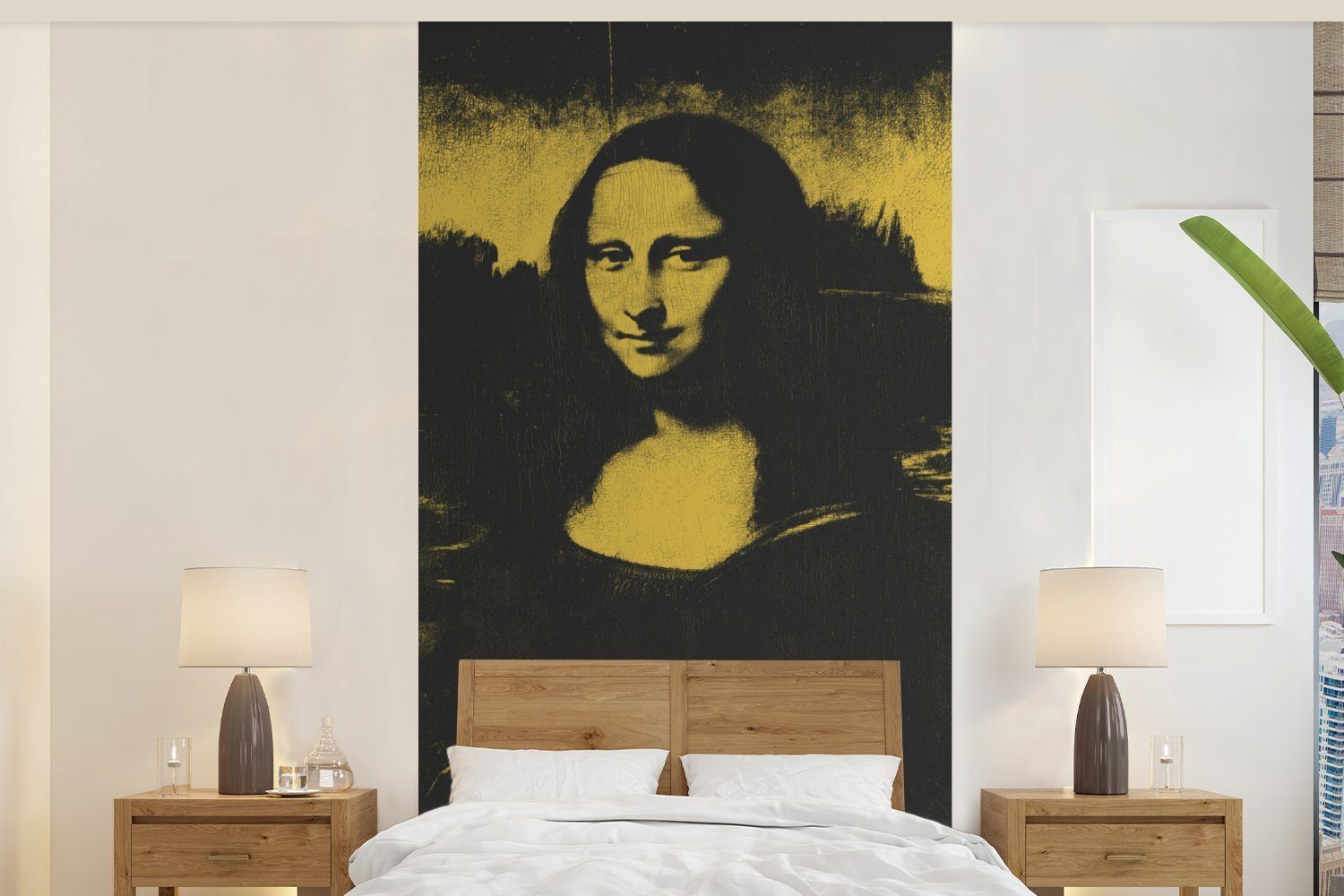 MuchoWow Fototapete Mona Lisa - Schwarz, Matt, - Schlafzimmer Vliestapete (2 Wohnzimmer Vinci Fototapete St), - bedruckt, Da Gelb für Küche