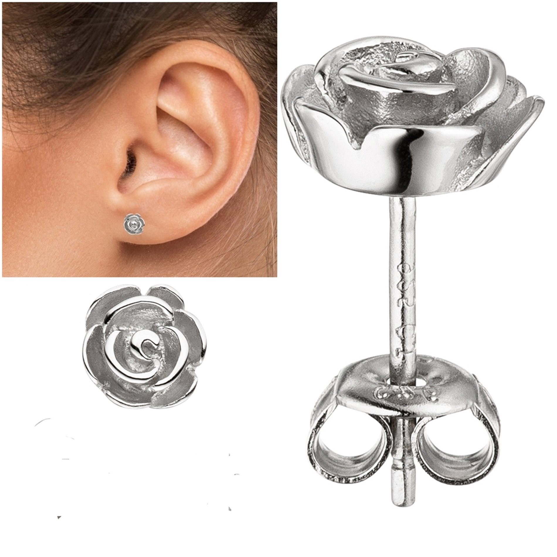 Erario D'Or Paar Ohrstecker Blume 925 Sterling Silber mattert