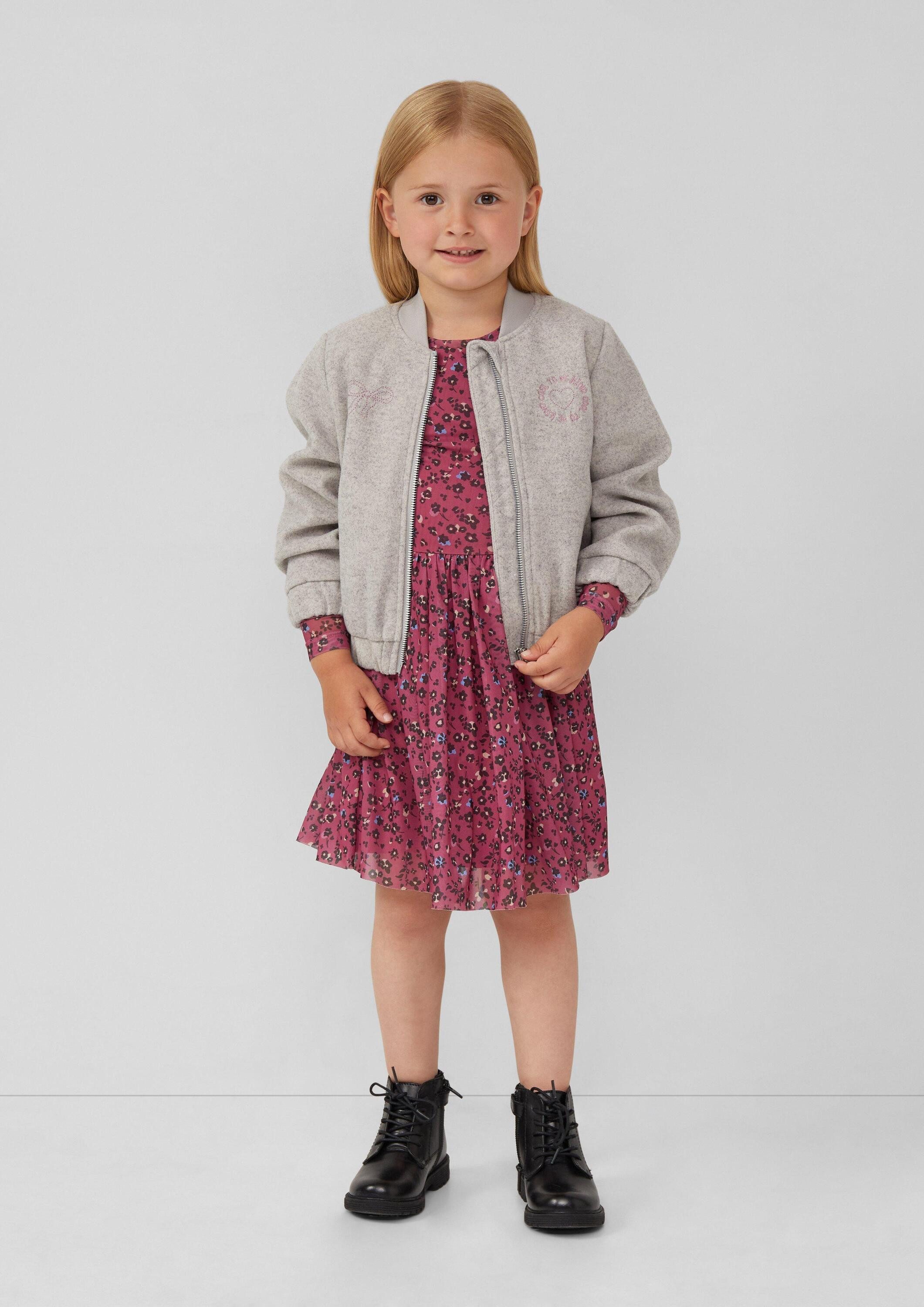s.Oliver Minikleid Kleid Langärmeliges Meshkleid mit Jerseyfutter und All-over-Print