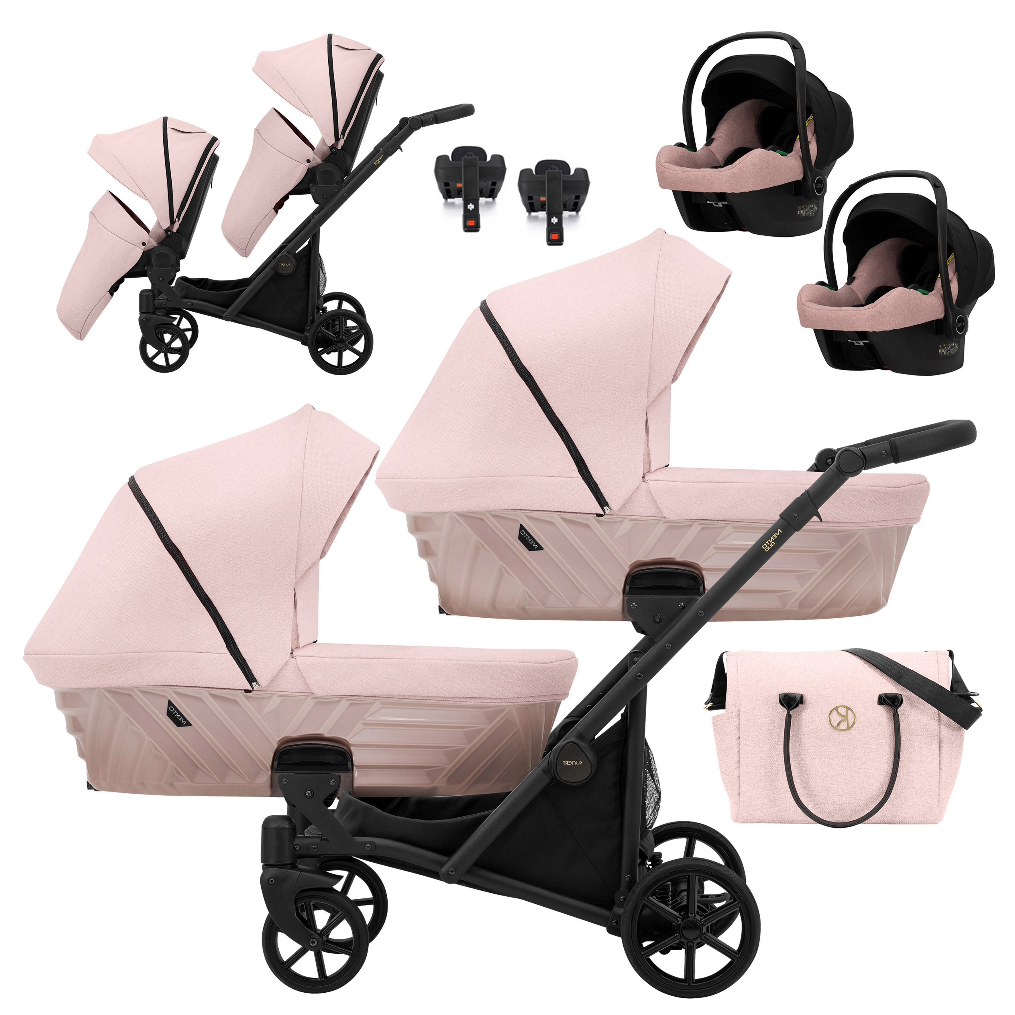 babies-on-wheels Zwillings-Kombikinderwagen Faster Duo 5 in 1 inkl. Sportsitze, Autositze, Iso Bases in 4 Farben