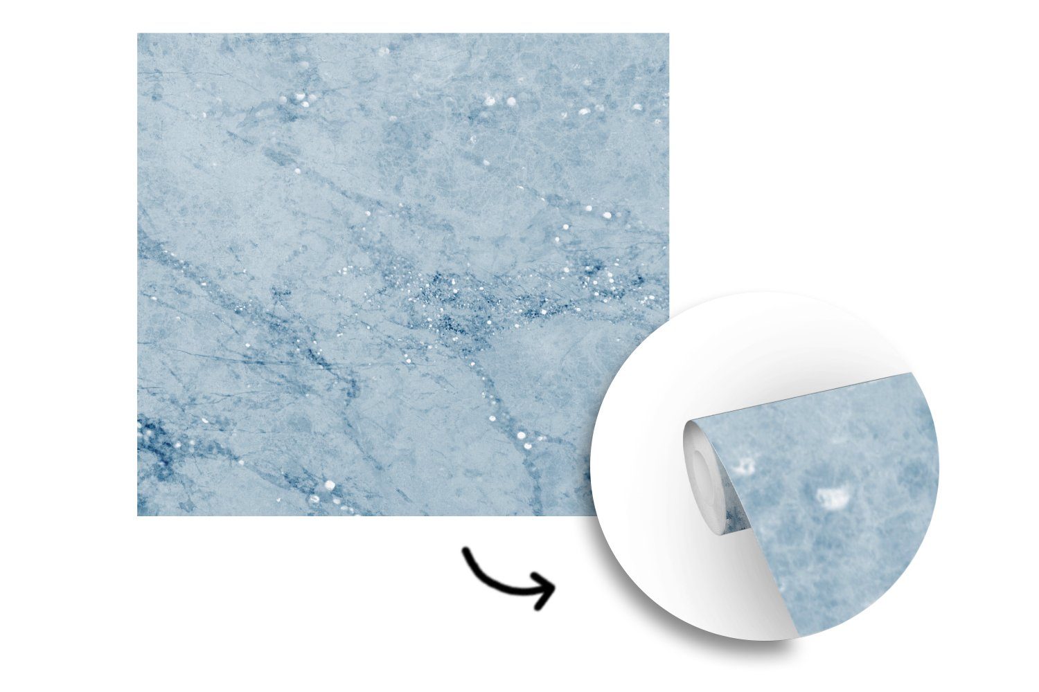Marmor Wandtapete - bedruckt, Wohnzimmer für oder Vinyl - Blau, Tapete St), MuchoWow Matt, Schlafzimmer, Muster (5 Fototapete