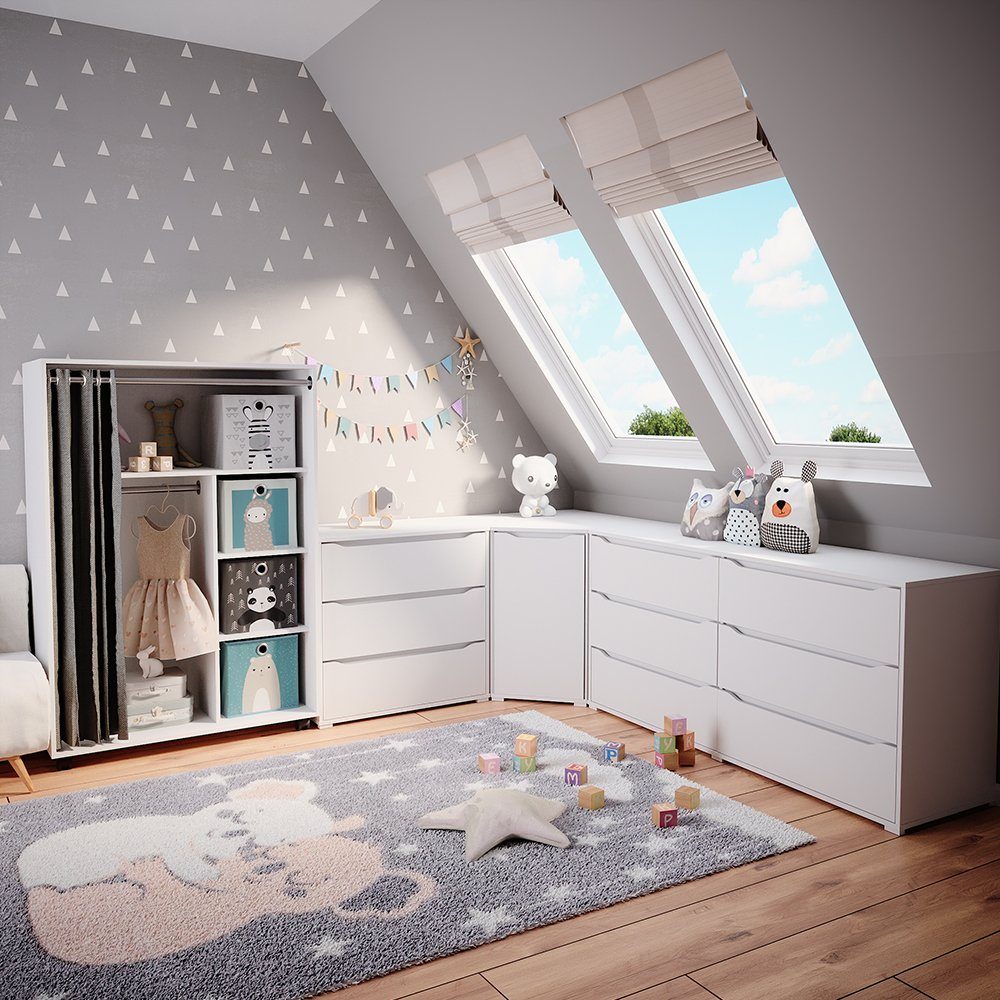 Vicco Kleiderschrank Doros, Weiß, 100 x 146.6 cm mit Faltboxen (1-St) mit Kleiderstange