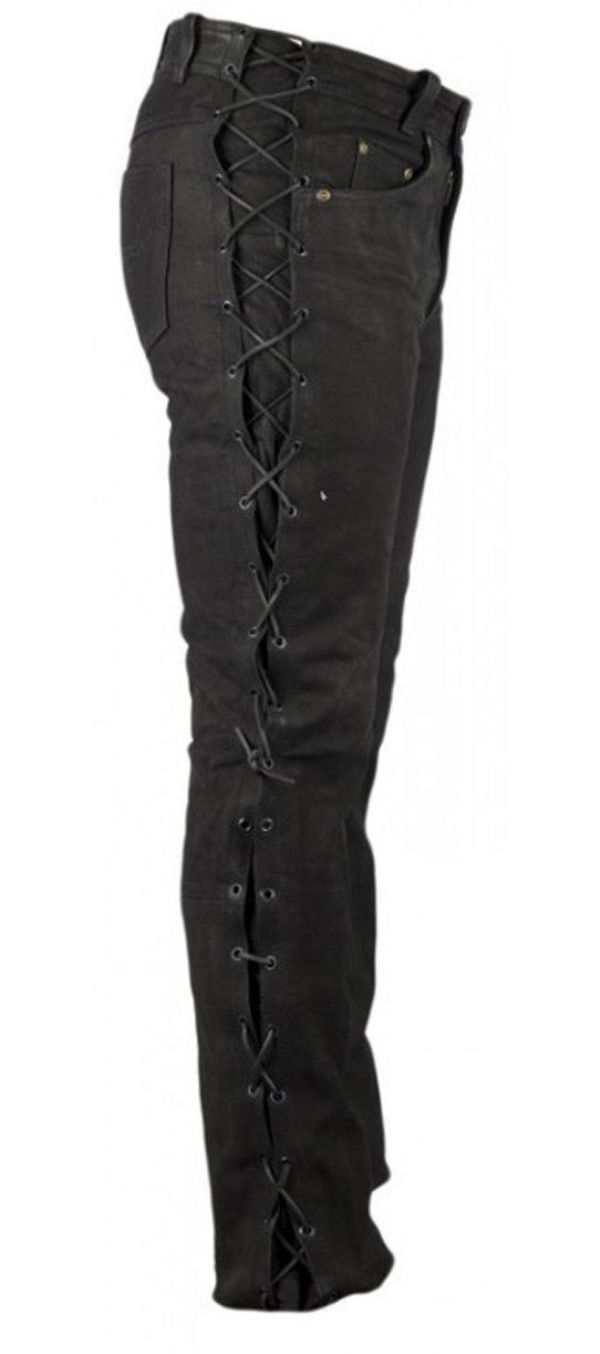 MDM Lederhose Herren Bikerjeans Lederhose Nubuk schwarz seitlich geschnürt – Bild 3 von 4