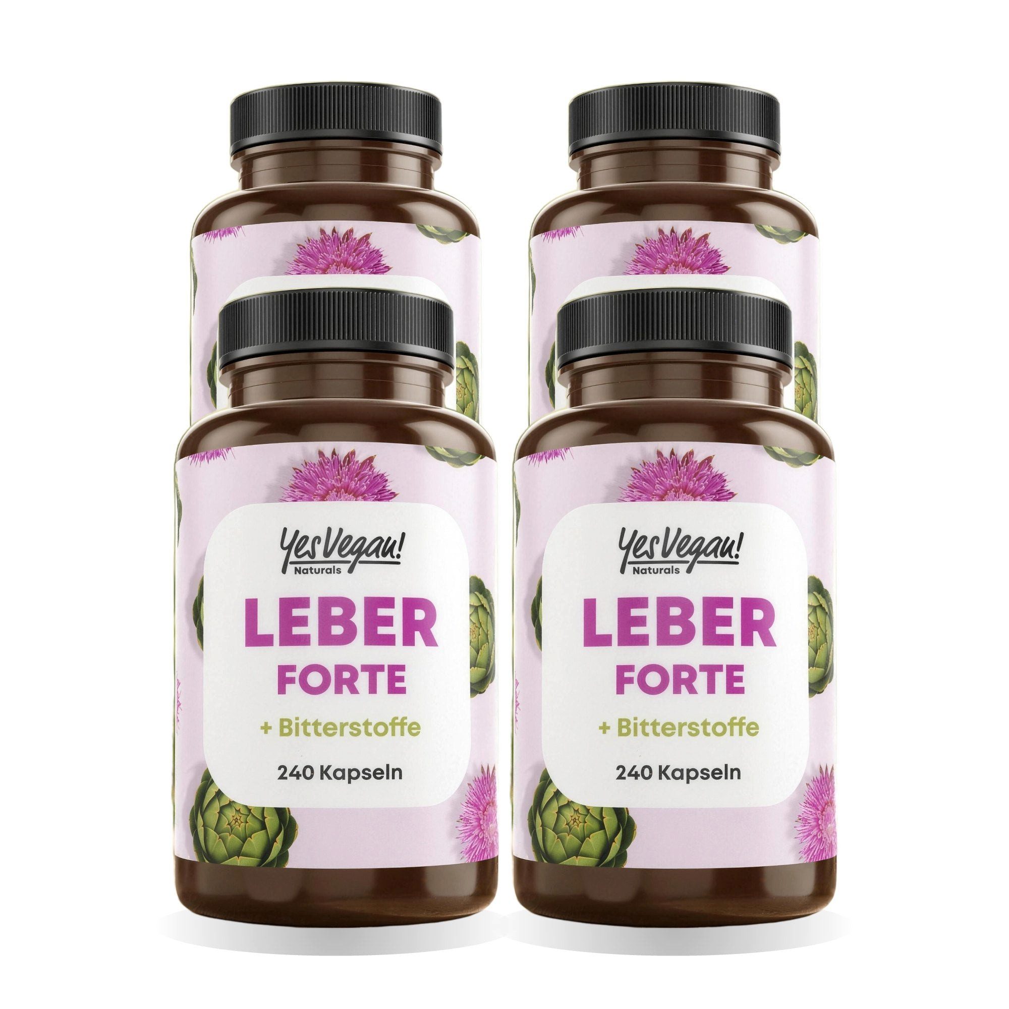 Yes Vegan Mariendistel Leber Komplex mit Artischocke, Cholin Kapseln, 4 er Spar-Set à 240 St., 99 g, vegan, laktosefrei, glutenfrei