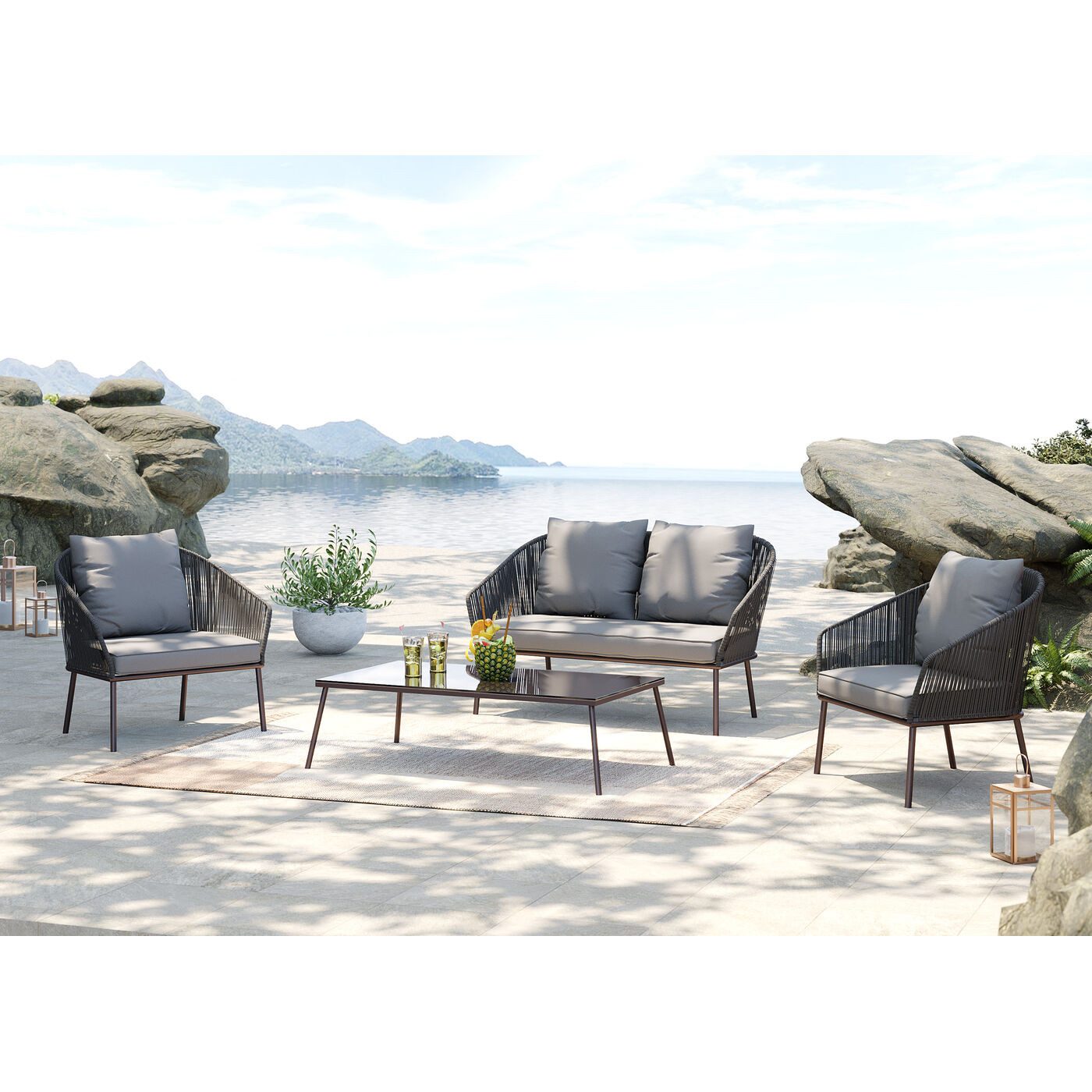 Kare Design Gartenlounge-Set Elba Quattro, (4-tlg), mit bequemer Polsterung