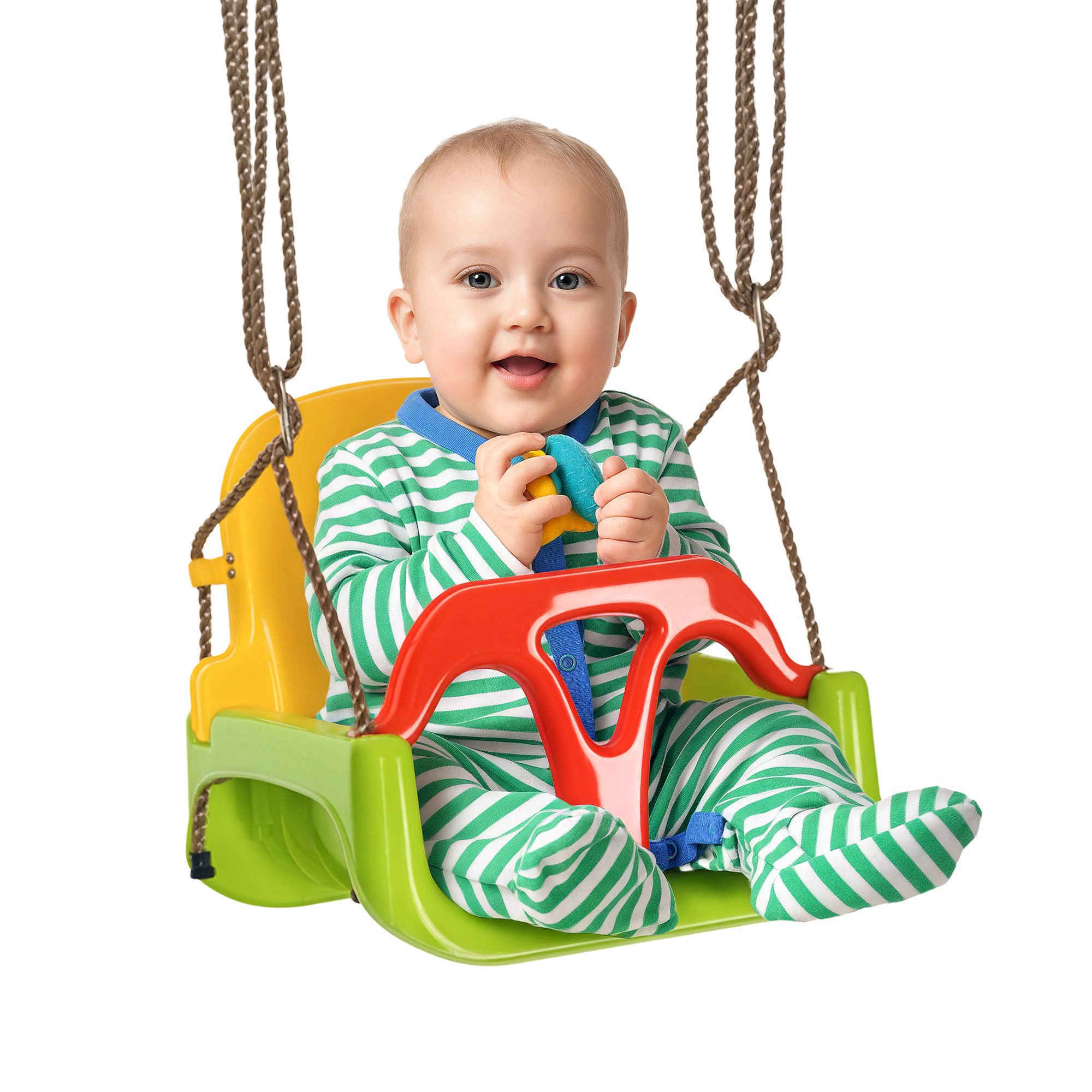 Outsunny Einzelschaukel mit Rückenlehne, Anschnallgurt, (3 in 1 Kinderschaukel, 5-tlg., Babyschaukel), für Kinder von 9-36 Monaten, für Outdoor & Indoor, Grün