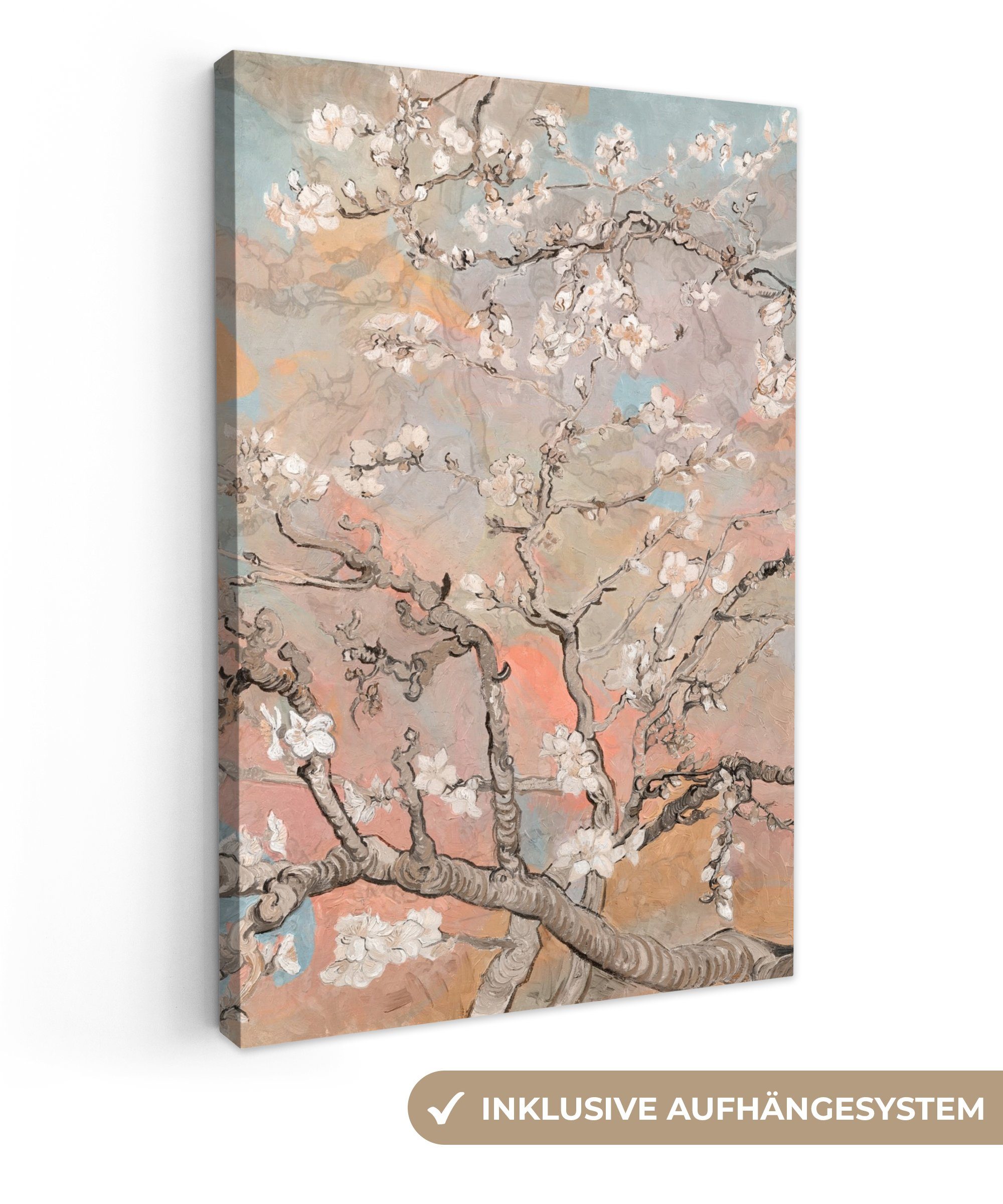 - Mandelblüte Leinwandbild Pastell, - Leinwandbild St), Kunst Gogh (1 OneMillionCanvasses® inkl. cm 20x30 fertig bespannt - Van Zackenaufhänger, Gemälde,