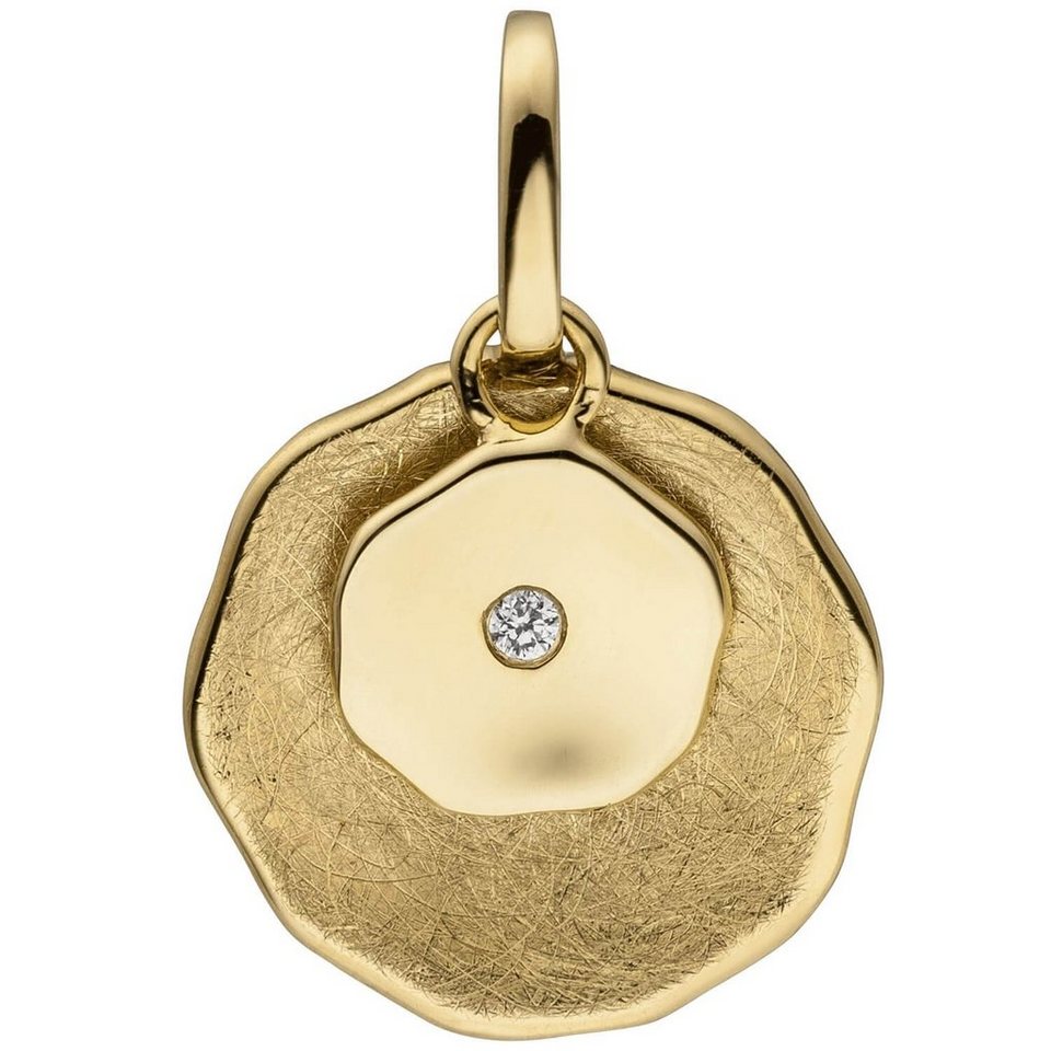 Schmuck Krone Kettenanhänger Anhänger aus 585 Gold Gelbgold teil-eismatt  Diamant Brillant 0,1 Ct. 18,4x12,2mm, Gold 585