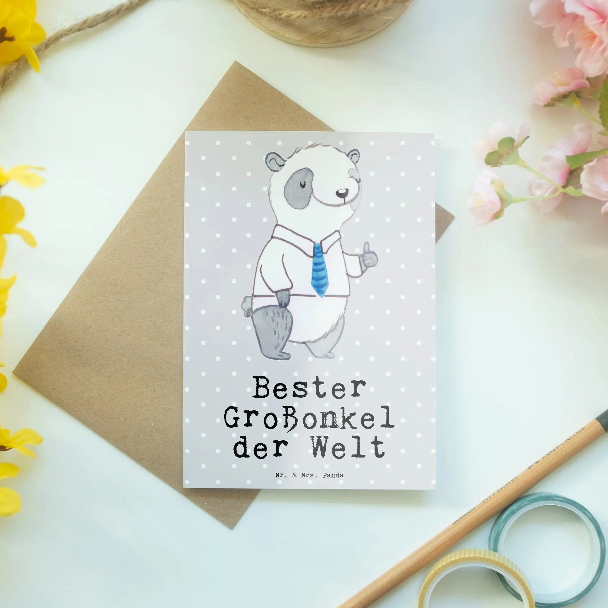 Thumbnail - Mr. & Mrs. Panda Grußkarte Panda Bester Großonkel der Welt - Grau Pastell - Geschenk, Freude mac, Kreative Designs