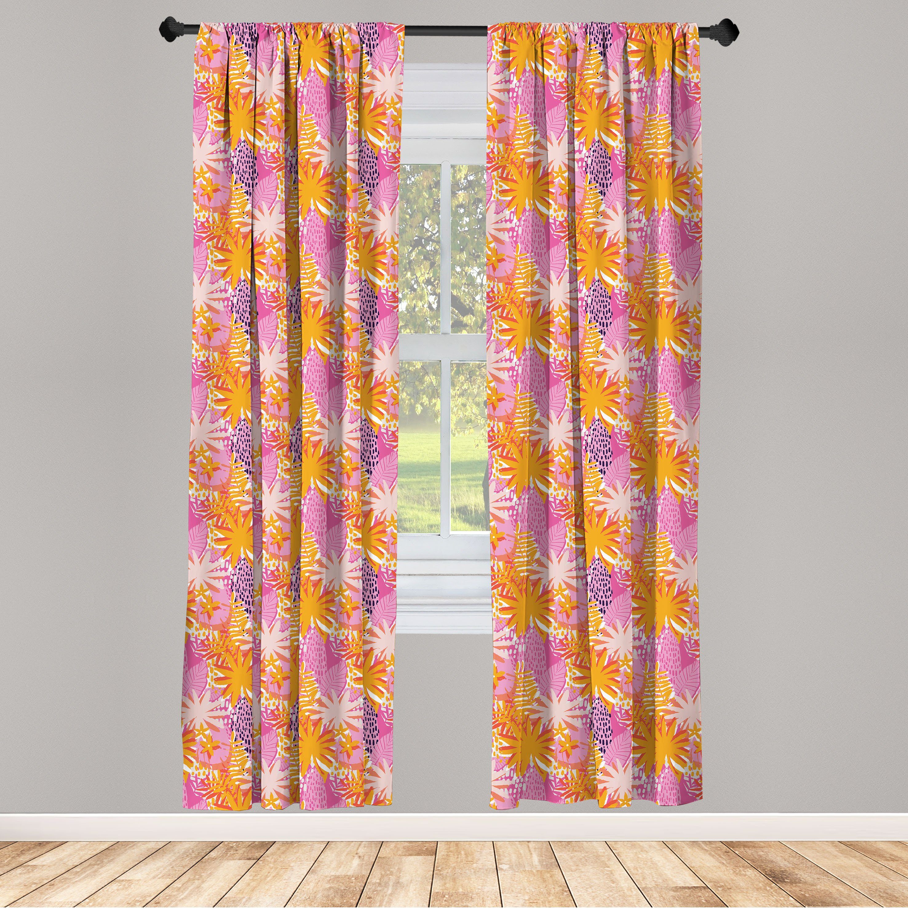 Gardine Vorhang für Wohnzimmer Schlafzimmer Dekor, Abakuhaus, Microfaser, Tropisch Exotische Blätter und Blüten
