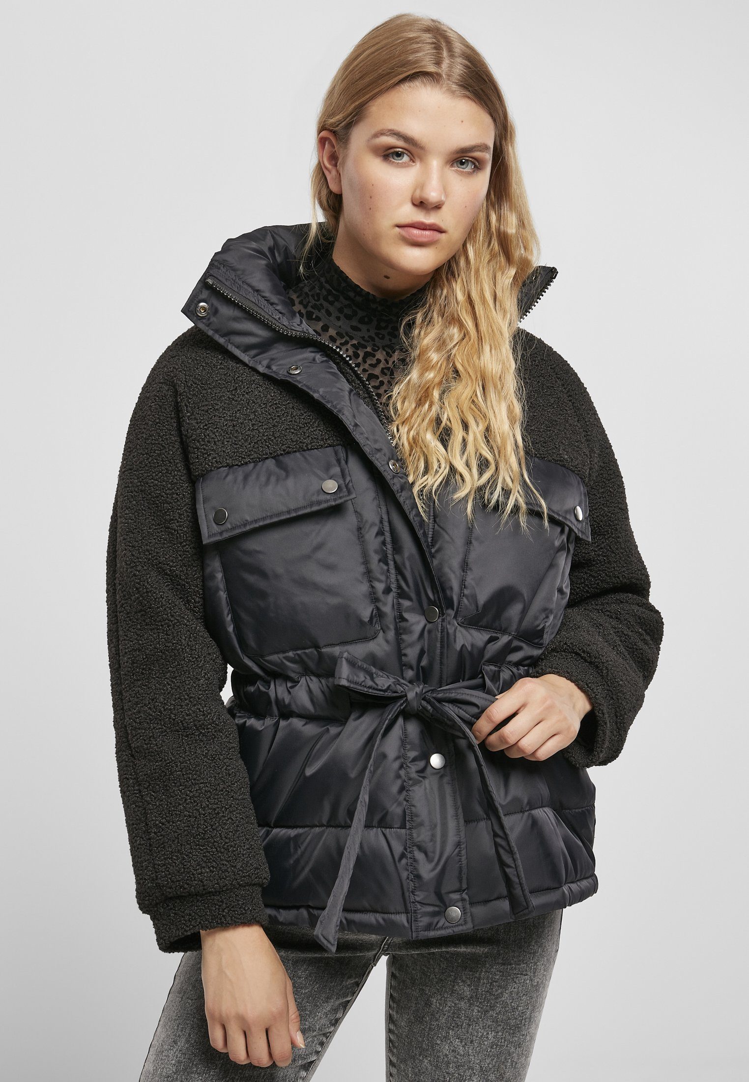 URBAN CLASSICS Winterjacke Damen Ladies Sherpa Mix Puffer Jacket (1-St) black