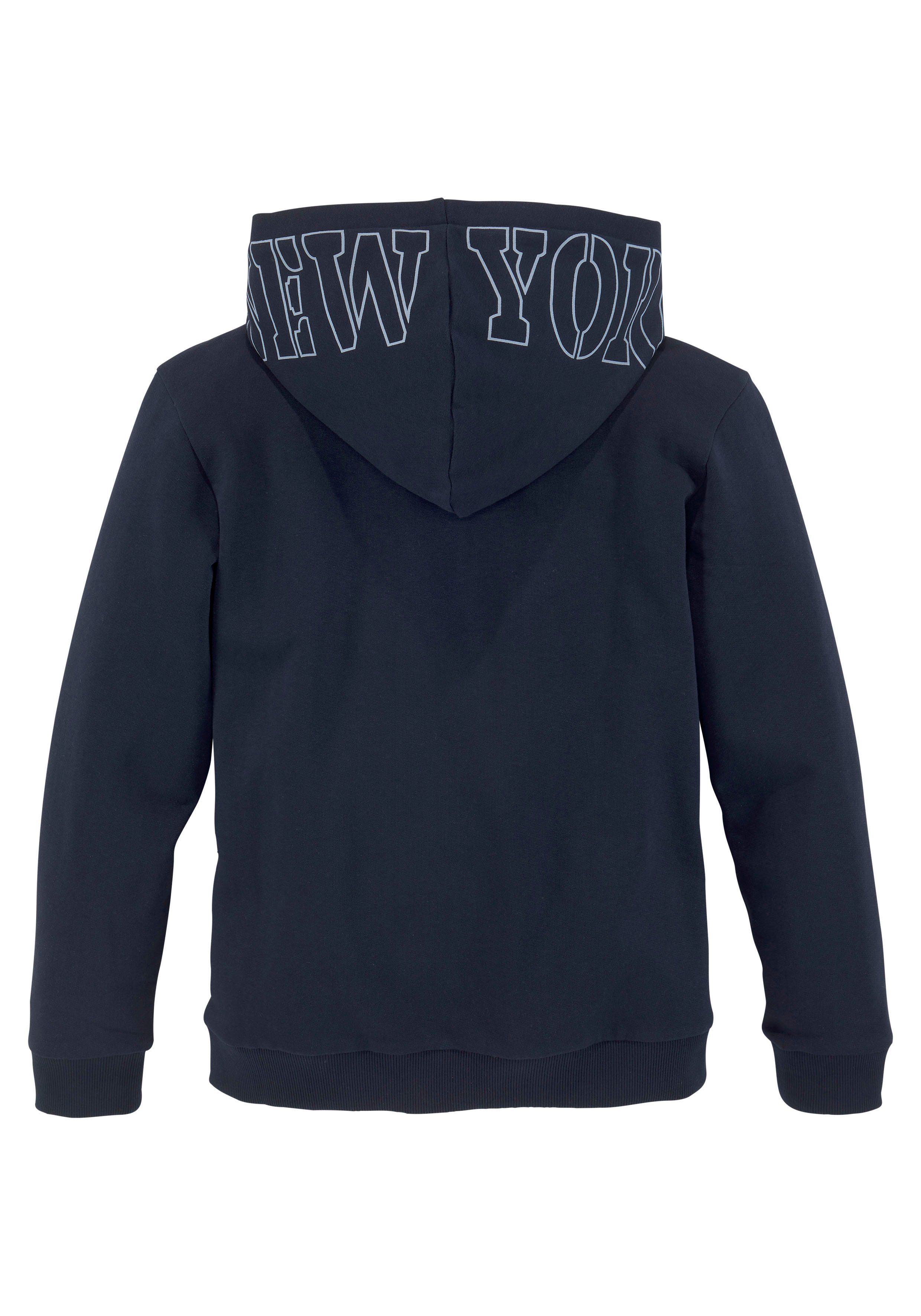 KIDSWORLD Kapuzensweatshirt, Hoodie mit Print auf der Kapuze Langarm, weite Passform, stylischer Druck, Basic-Stil