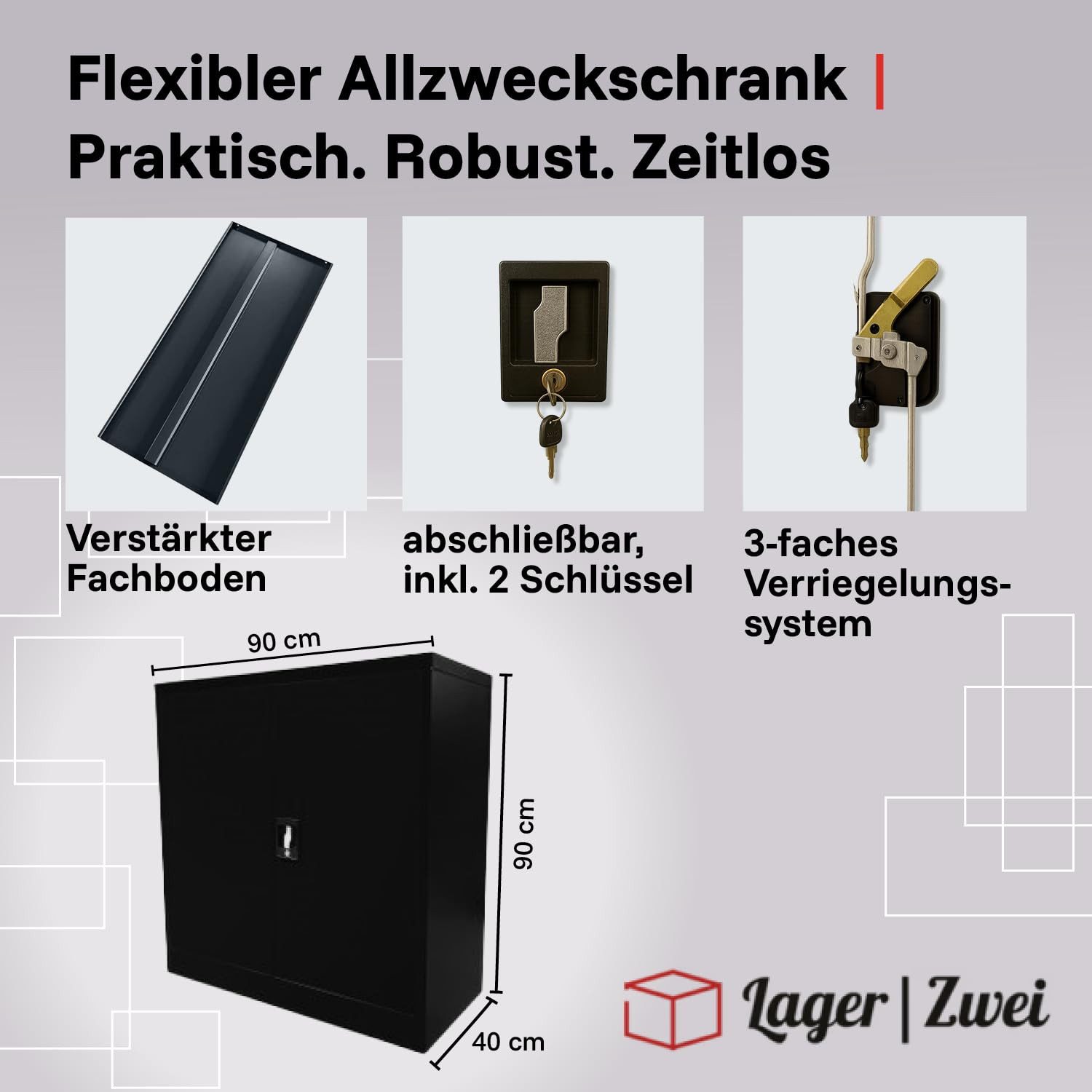 LagerZwei Aktenschrank Mehrzweckschrank 90x90x40 cm abschließbar
