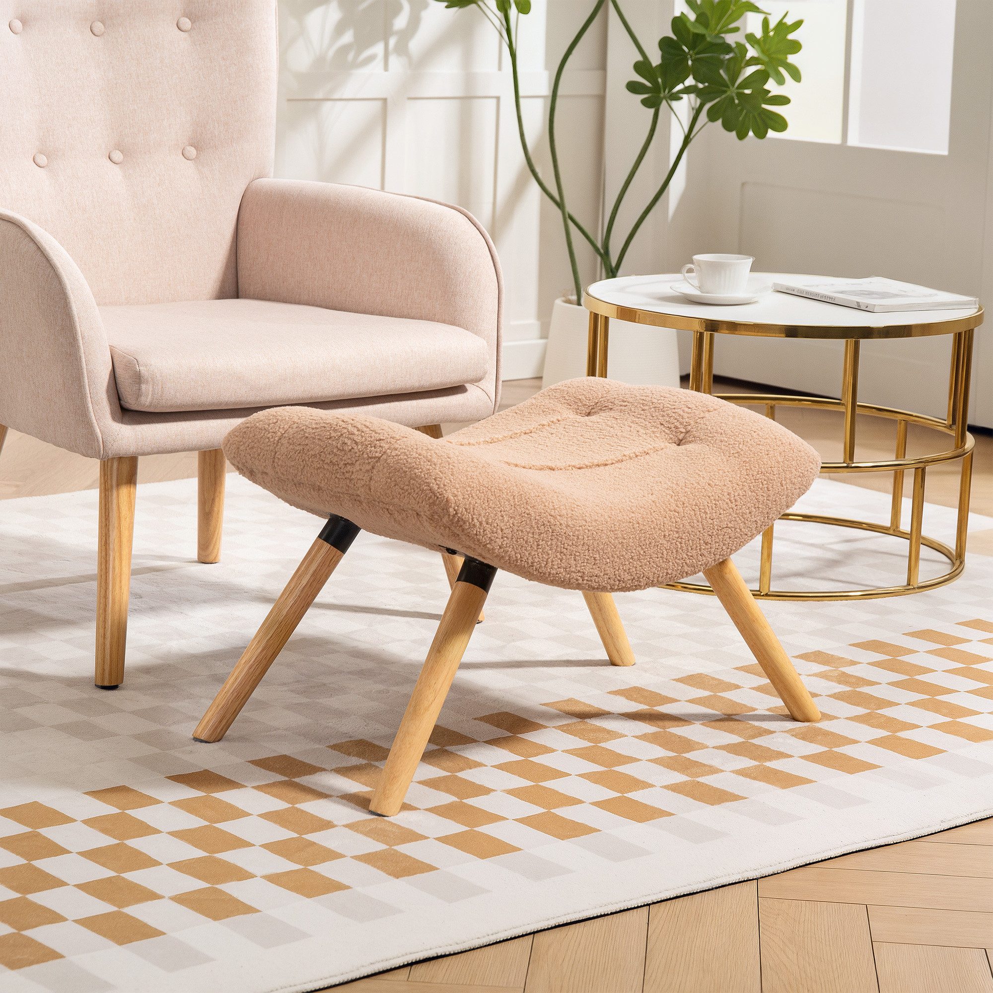 HOMCOM Fußhocker Hocker mit weichem Sitzkissen mit Berberfleece-Stoff Ottoman (Sitzhocker, 1 St., Polsterhocker), für Wohnzimmer, Schlafzimmer, 67 x 45 x 38 cm, Braun
