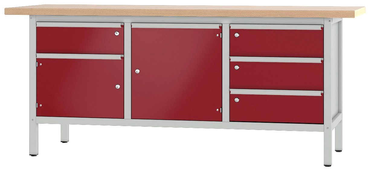 PADOR Werkbank 31 S 243, Höhe/Länge: 85,5x200 cm grau/rot | Werkbänke