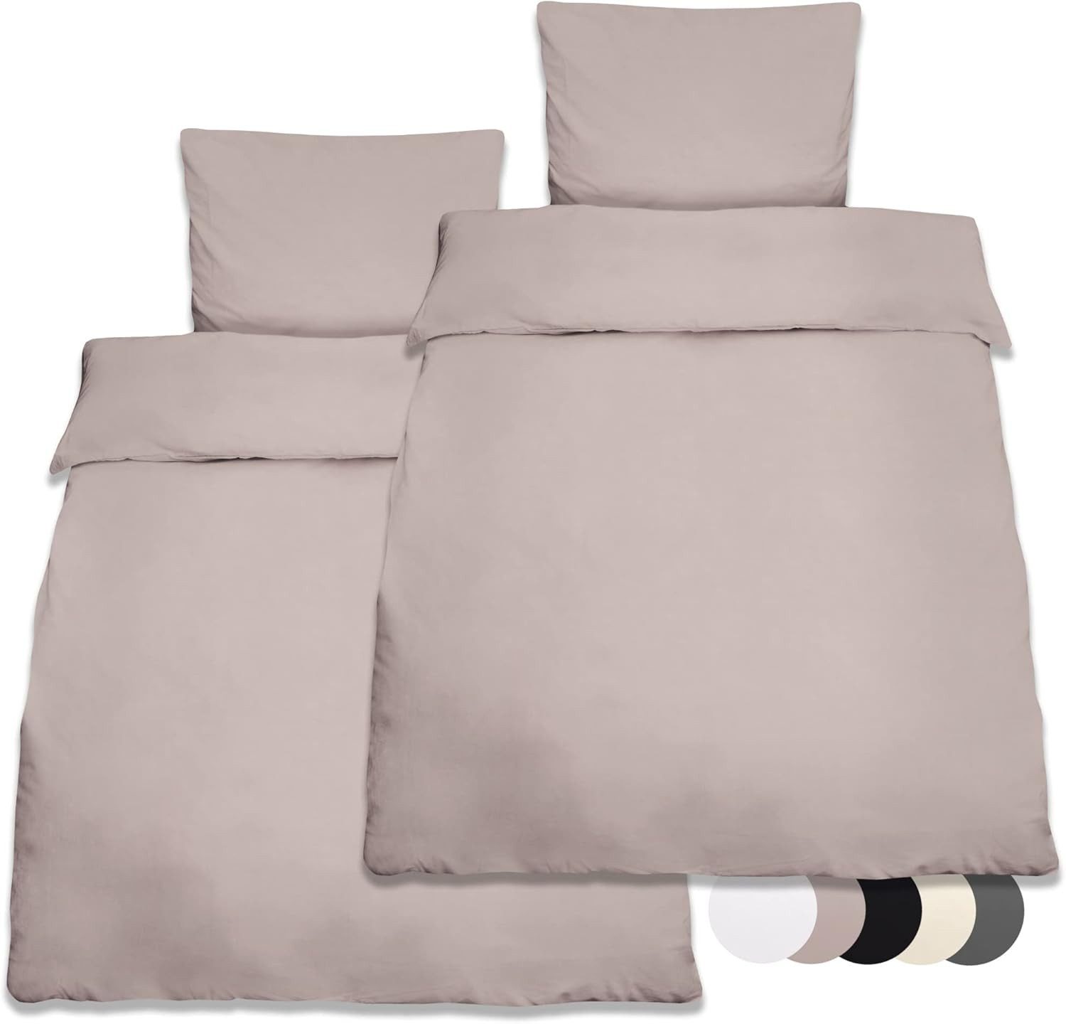 Beautissu Bettwäsche 2er Set Renforcé Bettwäsche Set Julie, 135x200cm, 4tlg., Taupe, 2er Set Renforcé Bettwäsche Set 135x200 cm Julie – Kissenbezug 80x80cm