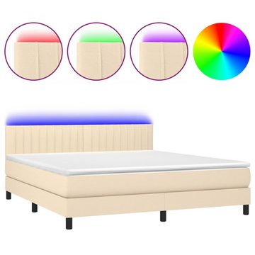 vidaXL Bettgestell Boxspringbett mit Matratze LED Creme 180x200 cm Stoff Bett Bettgestel