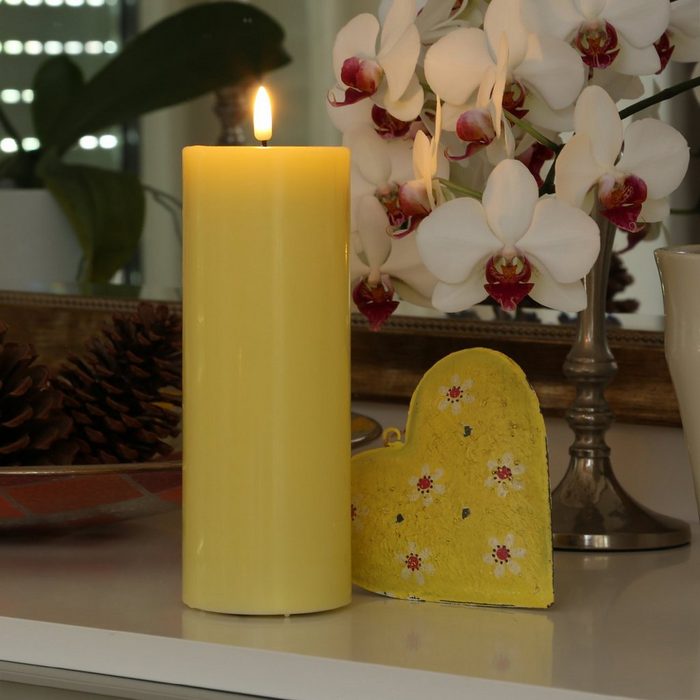 Deluxe Homeart LED-Kerze LED Kerze Mia Echtwachs 3D Flamme Wachsspiegel flackernd H: 20cm D: 7 5cm gelb