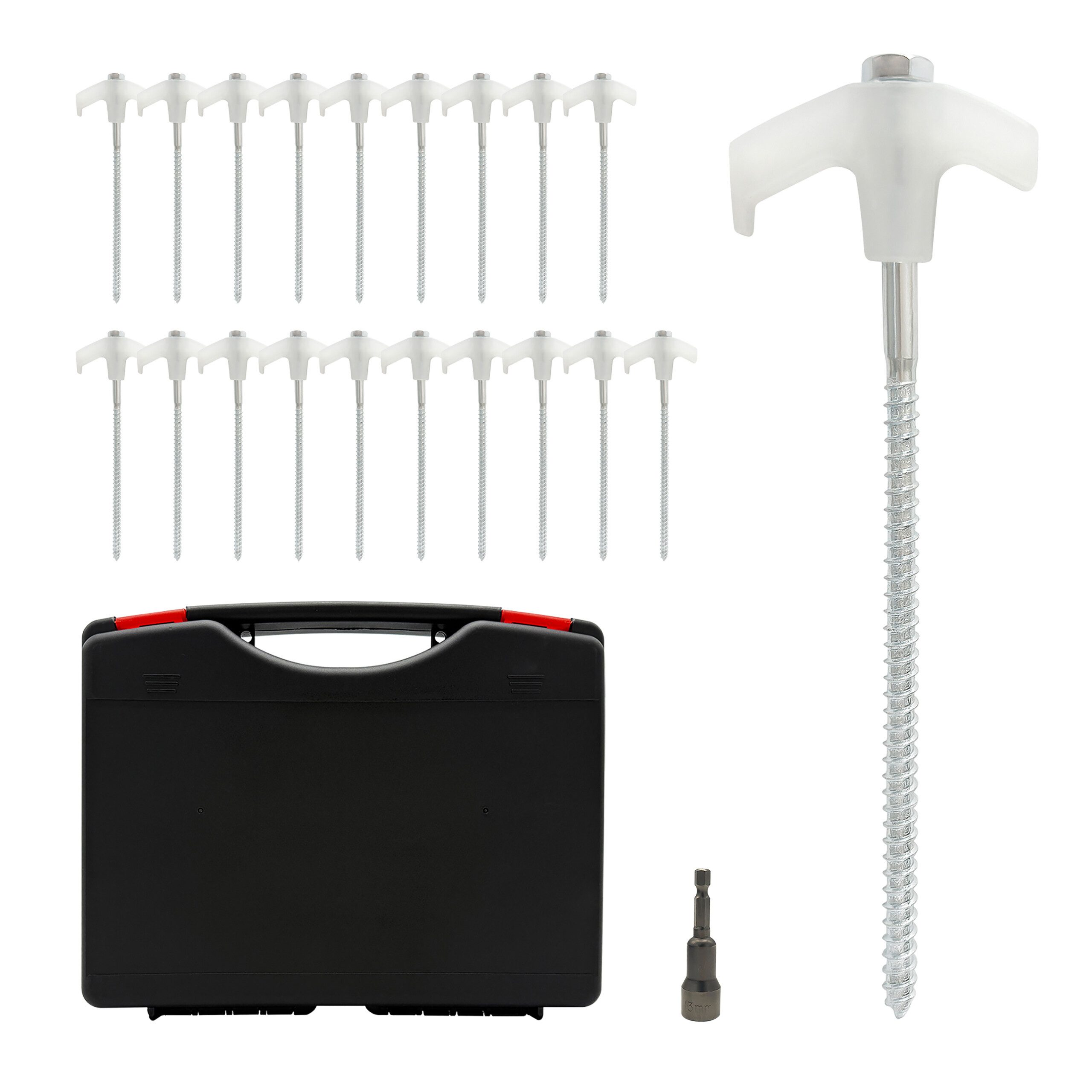 relaxdays Zelthering Schraubheringe im Koffer 20er Set, Mit Leuchteffekt