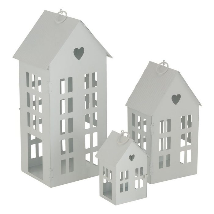 BOLTZE Kerzenlaterne Laterne HERZENSHAUS weiß Haus aus Metall Lichterhaus mit Herzausschnitt - GROSS
