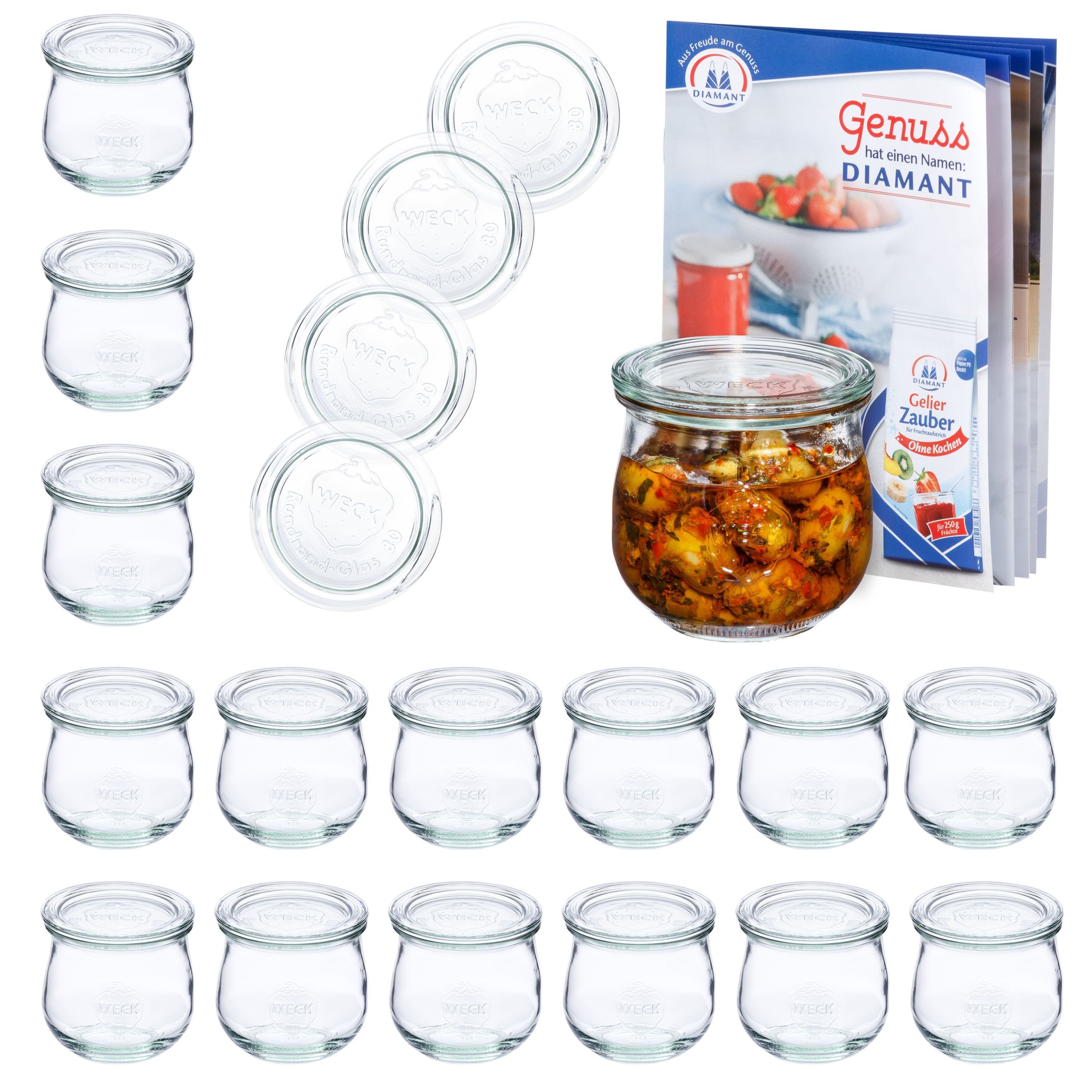 MamboCat Einmachglas 18er Set Weck Gläser 370ml Tulpenglas mit 18 Glasdeckeln Rezeptheft, Glas