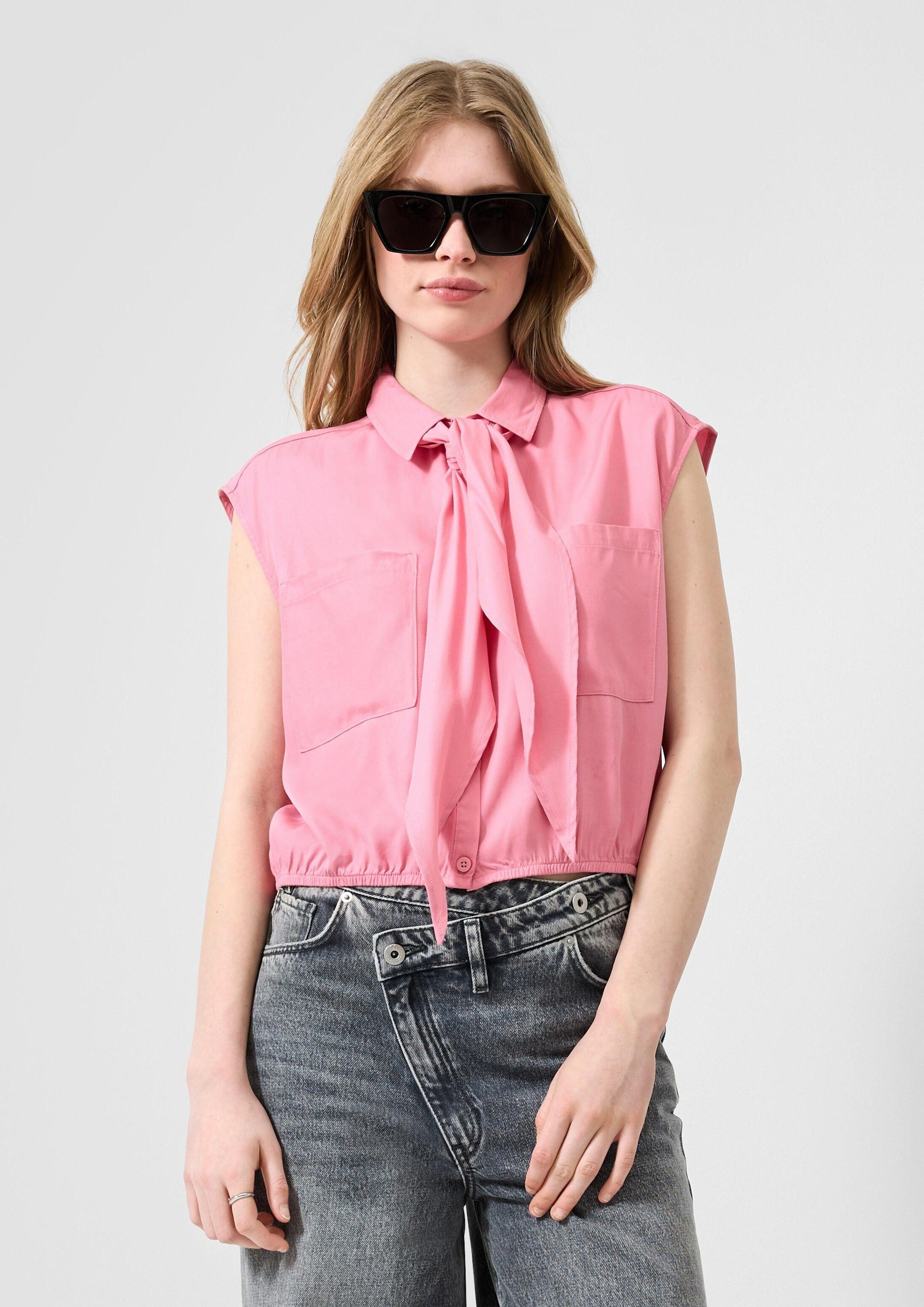 QS Blusentop Bluse Ärmellose Bluse mit Schluppen-Detail