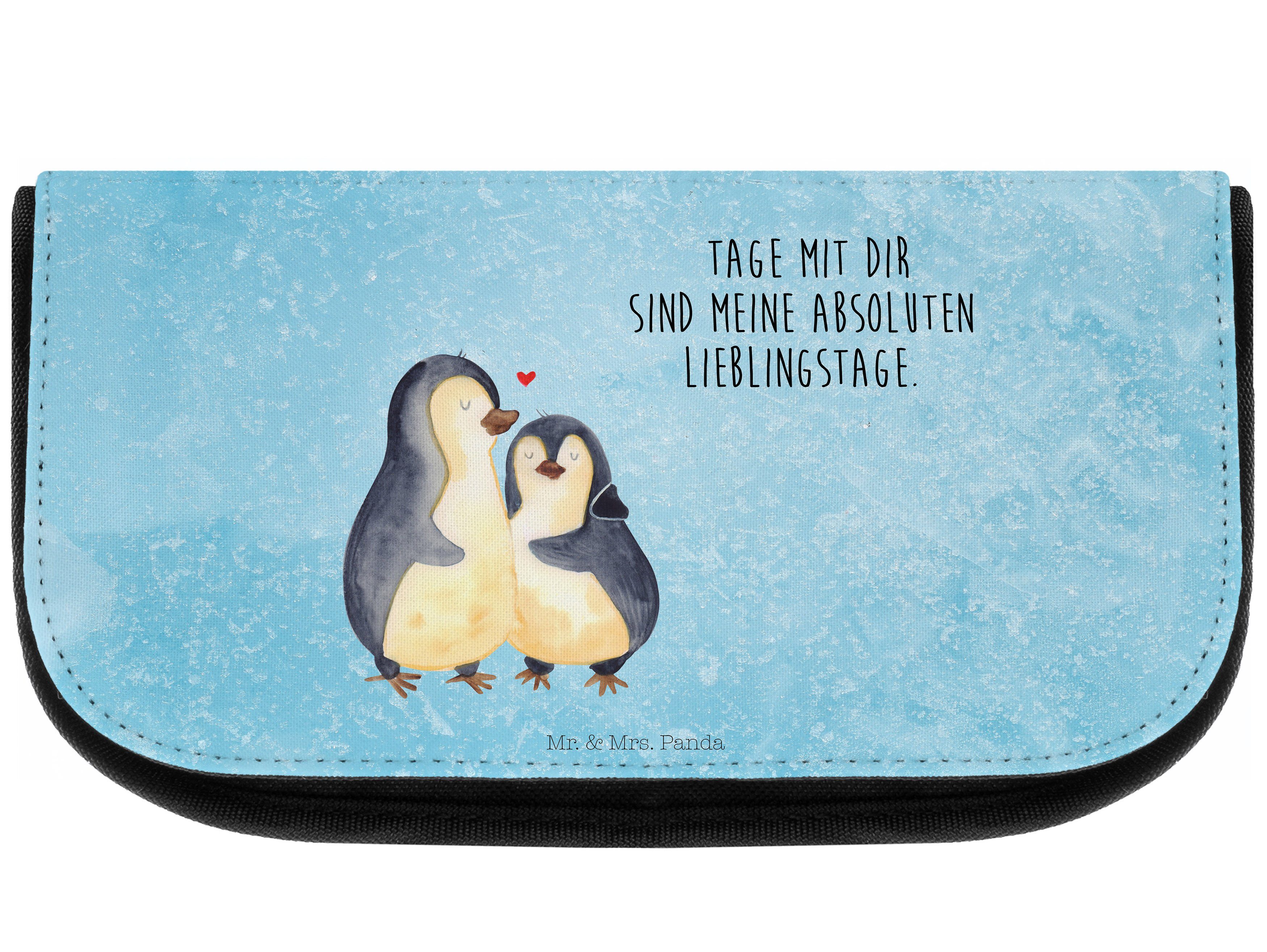 Mr. & Mrs. Panda Kosmetiktasche Pinguin umarmend - Eisblau - Geschenk, Make-Up Tasche, Jahrestag, Paa (1-tlg)