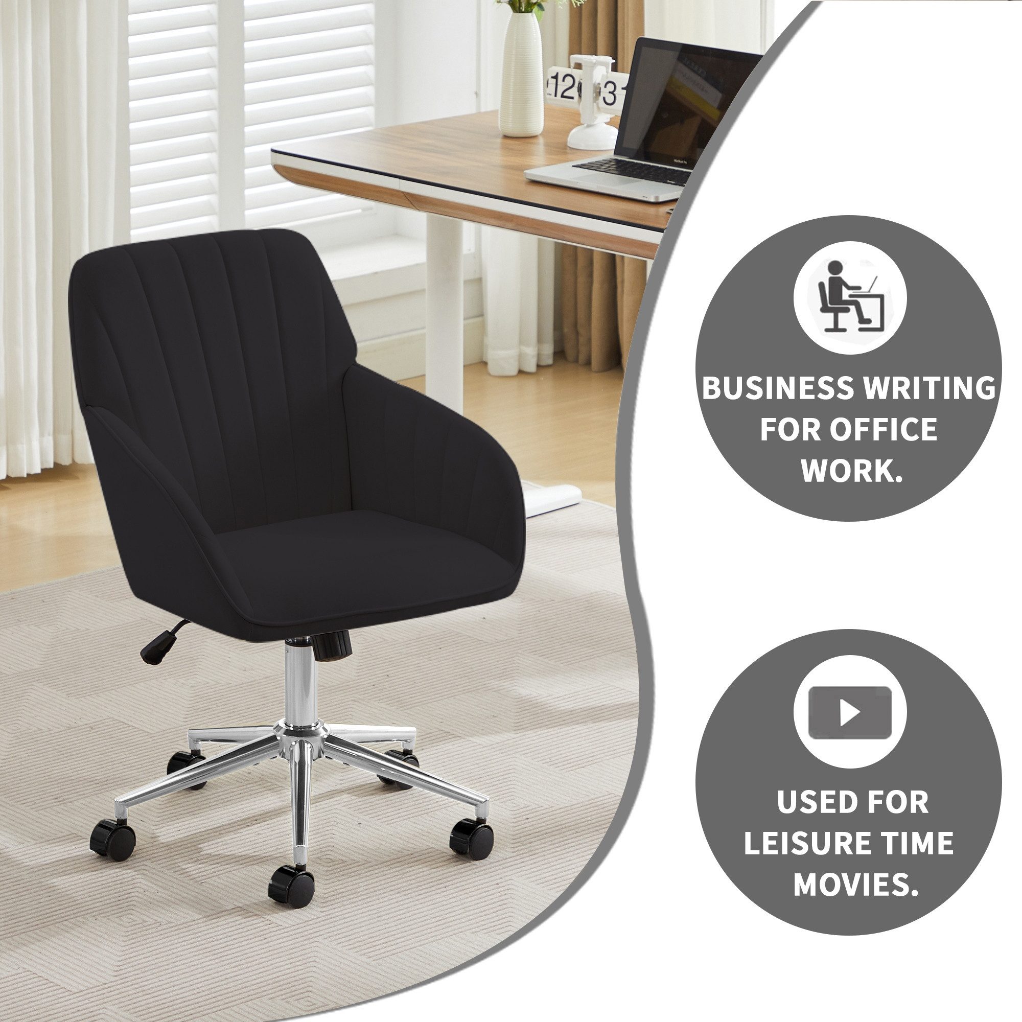 BlingBin Bürostuhl Höhenverstellbarer Schminkstuhl,Drehstuhl,U-förmiger Tiefsitz (1 Stück, 1 St), ergonomischer,mit Rückenlehne für Arbeitszimmer, Schlafzimmer