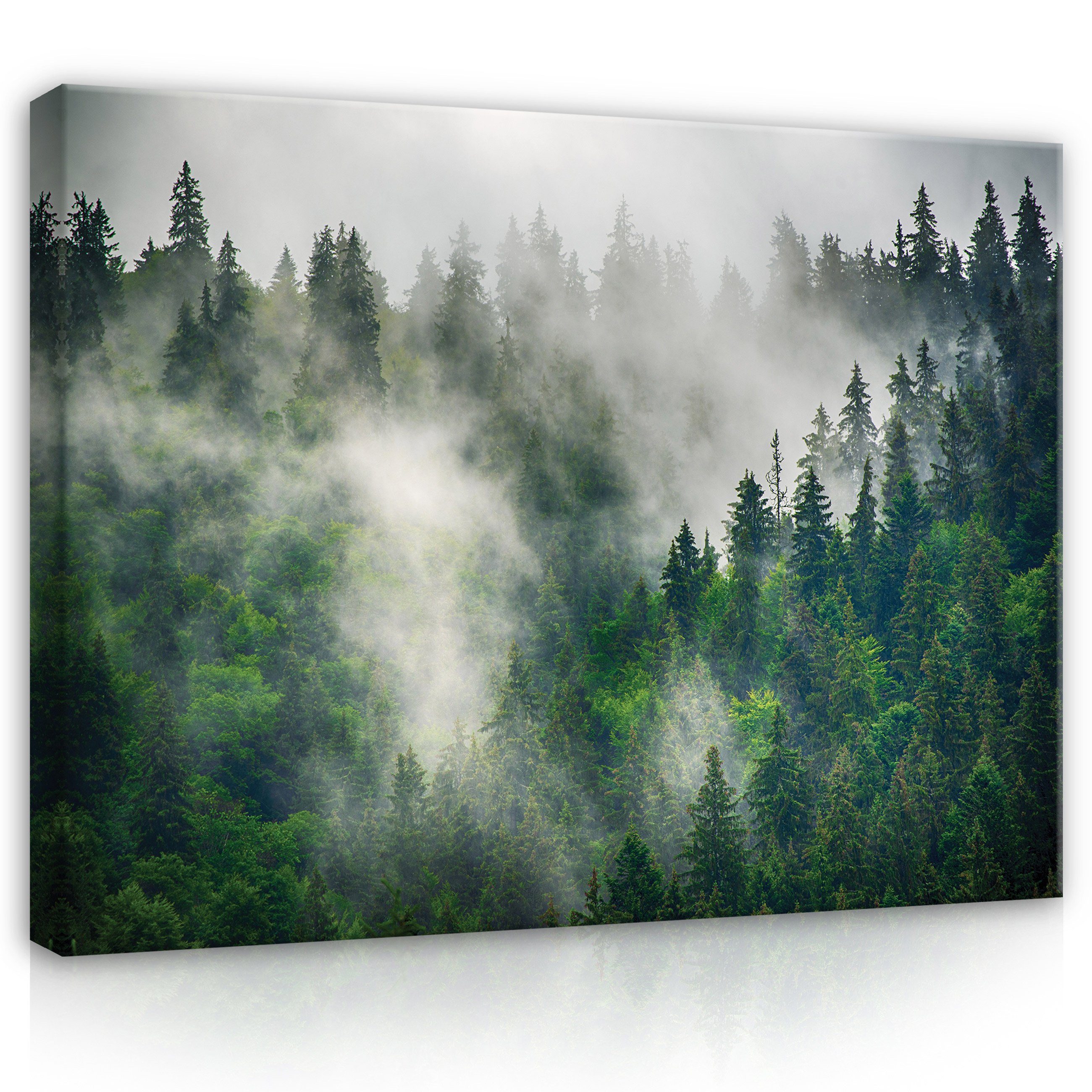 Wallarena Leinwandbild Wald im Nebel Landschaft Kunst Wandbild XXL Leinwandbilder Modern, Natur (Einteilig), Aufhängefertig
