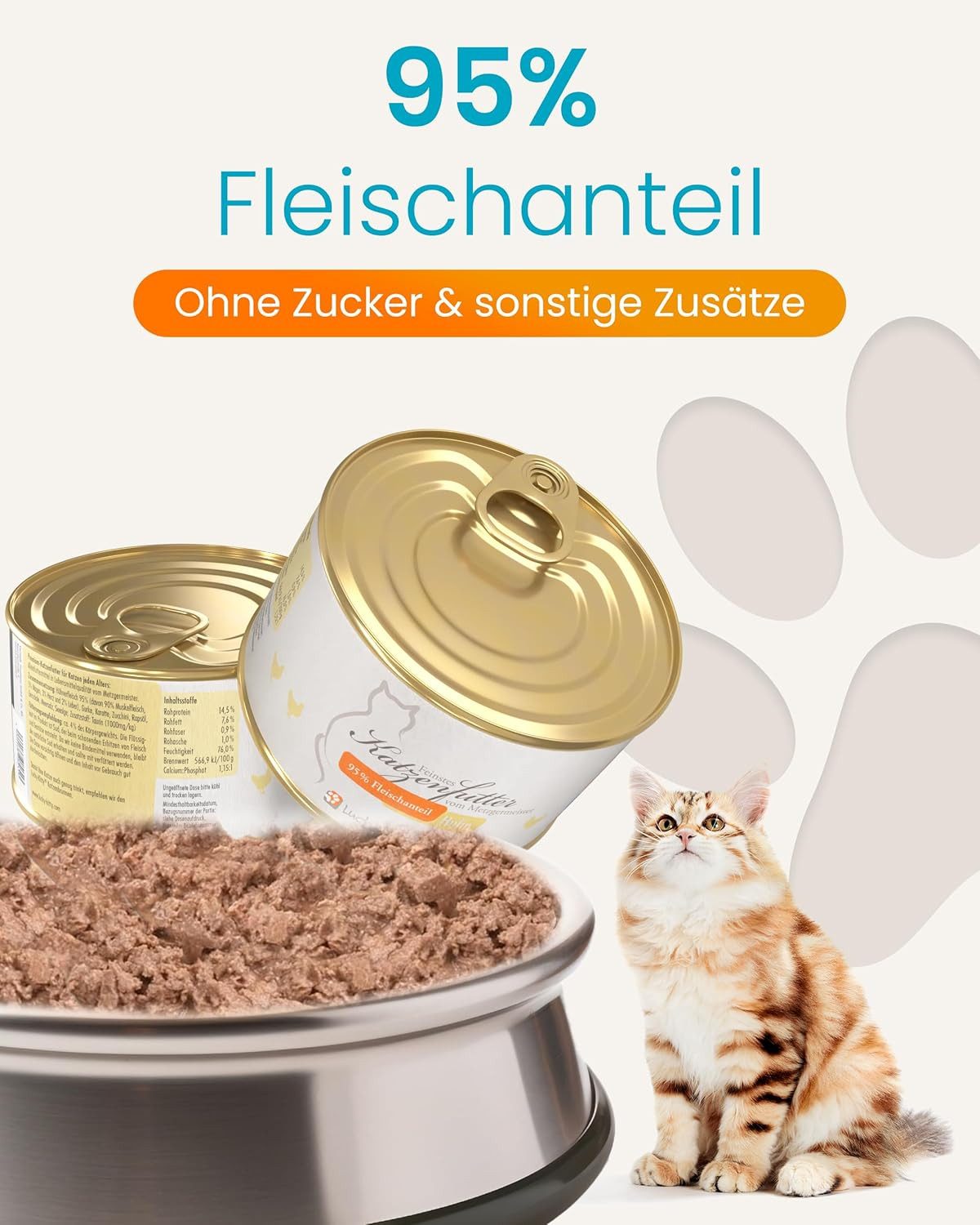 Lucky-Kitty Katzenfutter Probierset mit 4 Sorten,Metzgerqualität, Nassfutter für: Katzen, 95% Fleischanteil, ohne Getreide, Zucker oder Füllstoffe