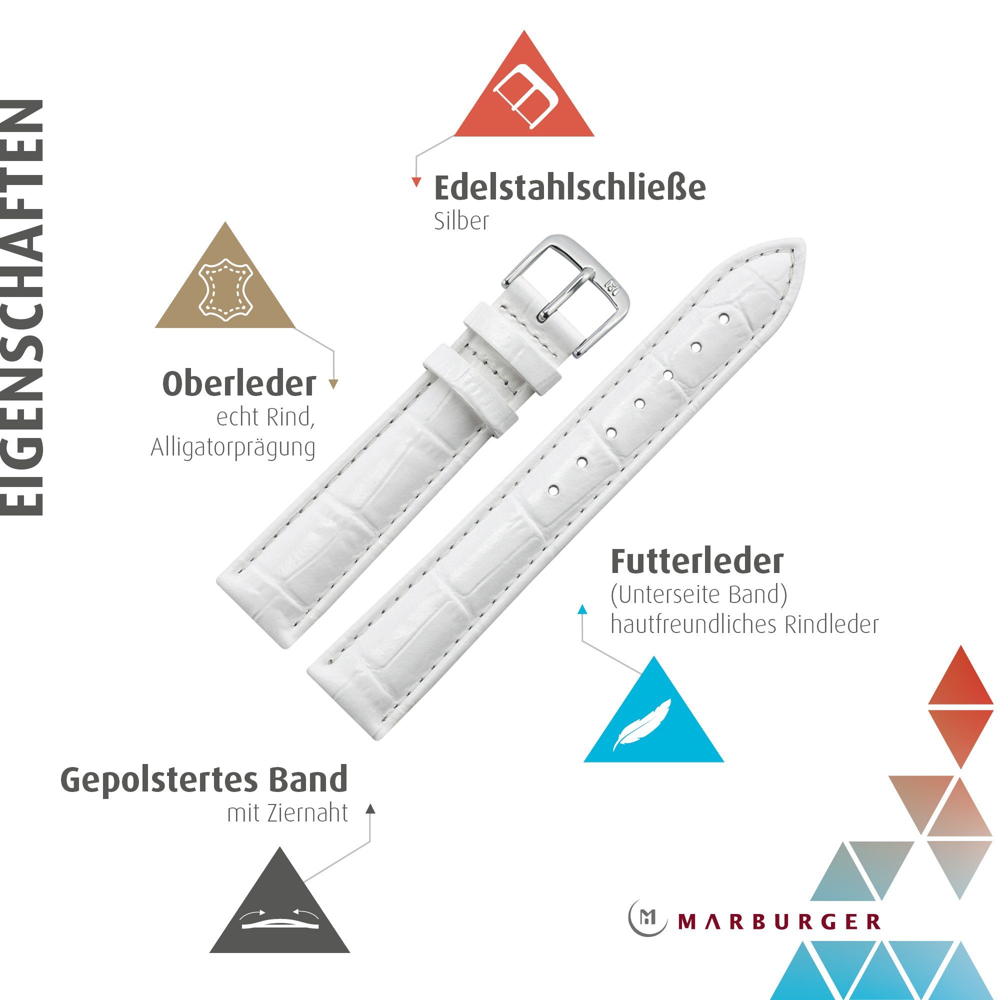 MARBURGER Uhrenarmband 16mm Leder Alligator Prägung