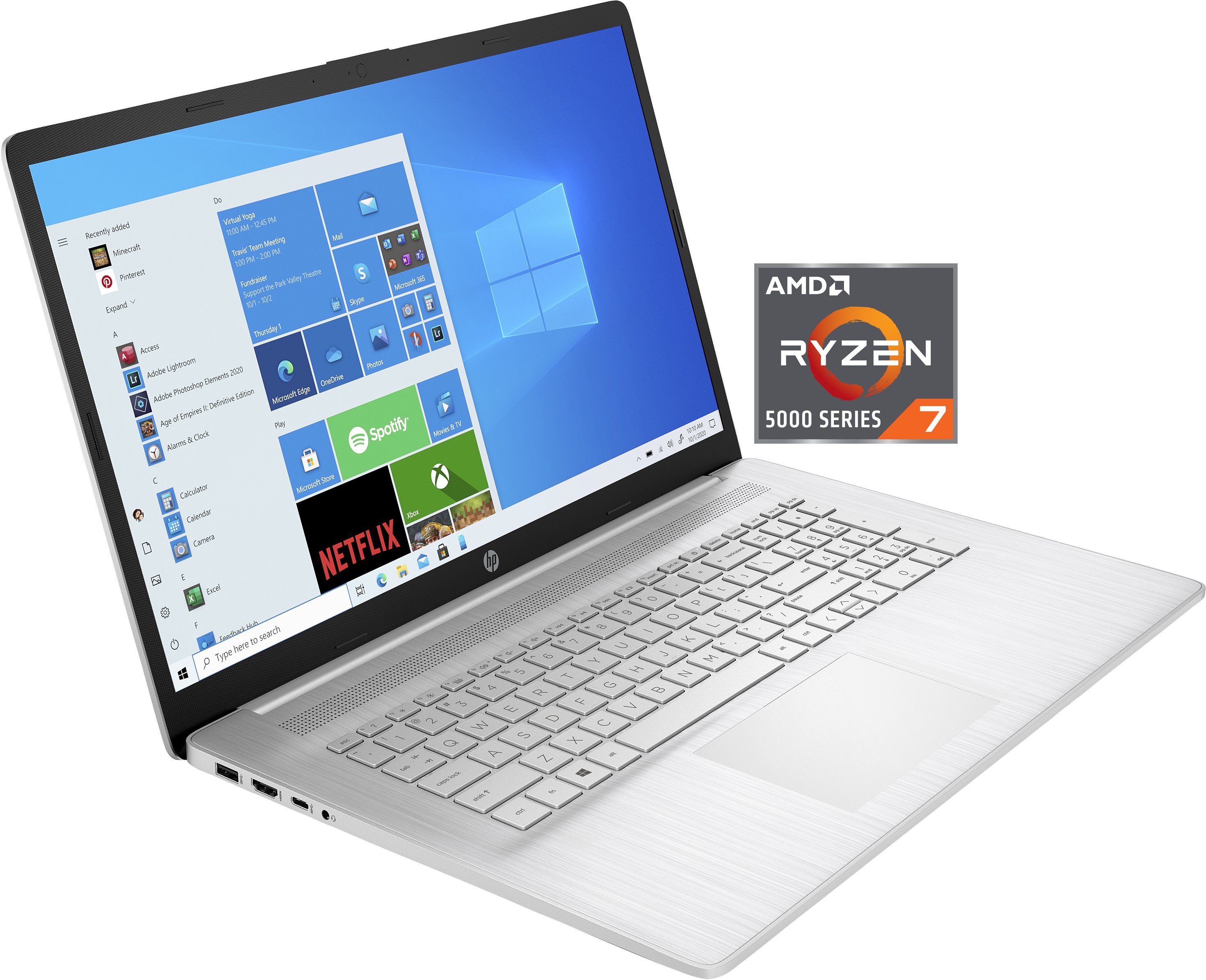 HP 17-cp0077ng Notebook (43,9 cm/17,3 Zoll, AMD Ryzen 7 5700U, Radeon  Graphics, 512 GB SSD, Kostenloses Upgrade auf Windows 11, sobald verfügbar)