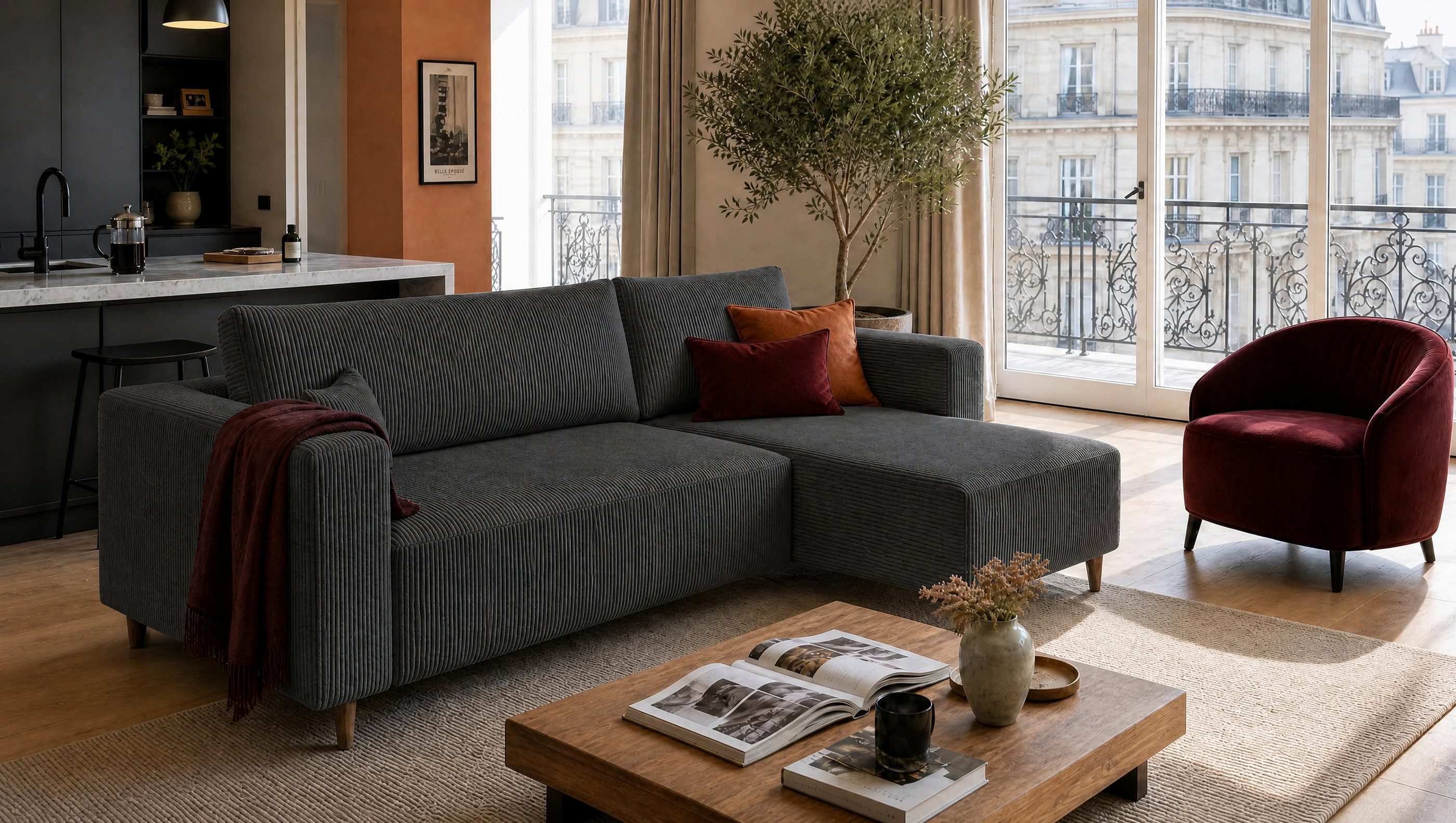 MARPUR Ecksofa RIO, Cordstoff, Bettfunktion und Bettkasten