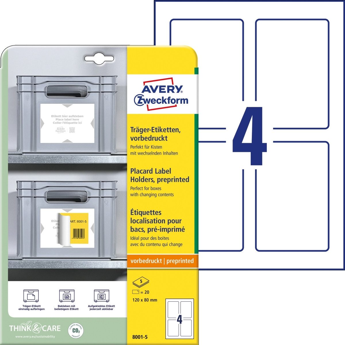 Avery Zweckform Etiketten Träger-Etiketten 120x80 mm weiß VE=20 Stück / 5 Bögen