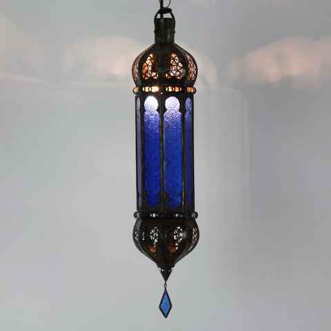 Casa Moro Deckenleuchte Marokkanische Lampe Dunya Blau H 58 cm aus Metall & Reliefglas, L1245, L1245