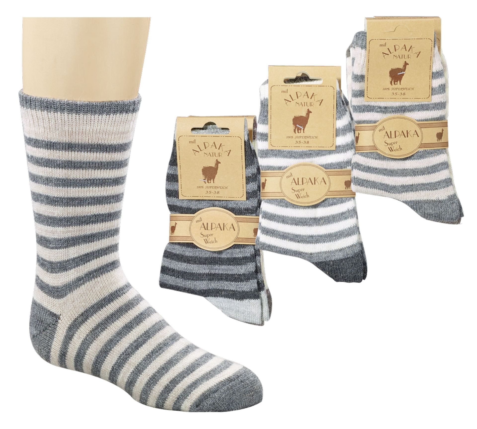TippTexx 24 Socken 6 Paar superweiche Socken Streifen mit Alpakawolle Damen & Herren (6 Paar)
