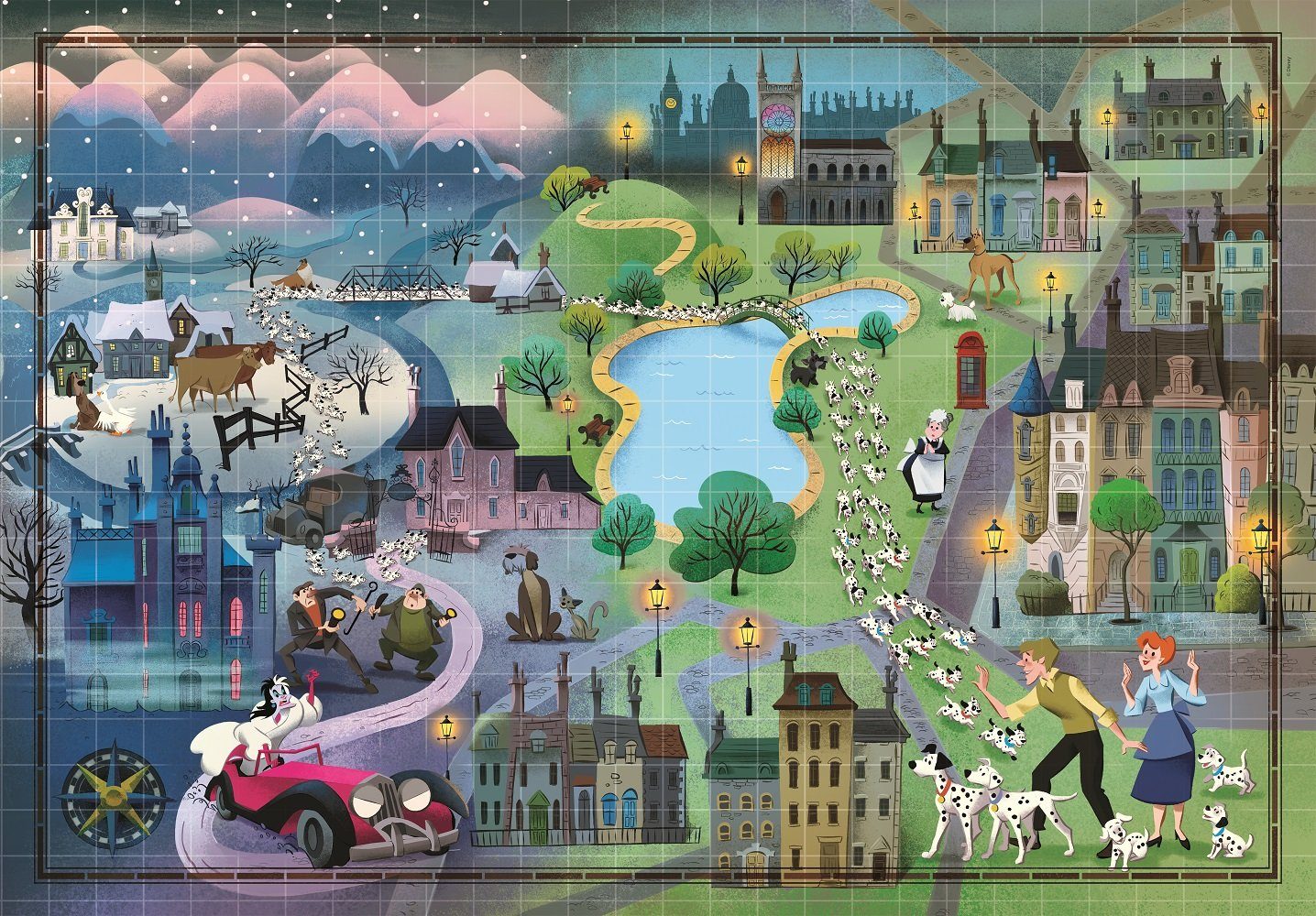 Clementoni® Disney Maps Dalmatiner 101 Puzzle, 1000 Puzzleteile Puzzle Story