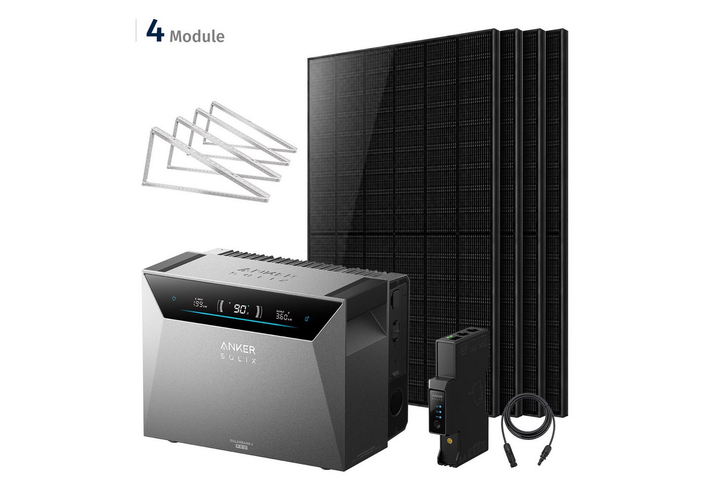 SolarMars Balkonkraftwerk mit Speicher Anker Solix Solarbank 4 E5000 Pro, 2000Wp komplett Set, (mit 1 x Smart Meter Gen 2, 4 Paar 4mm²-5M DC Kabel), optional Anker SOLIX BP2700 & BP5000 Erweiterungsakkus