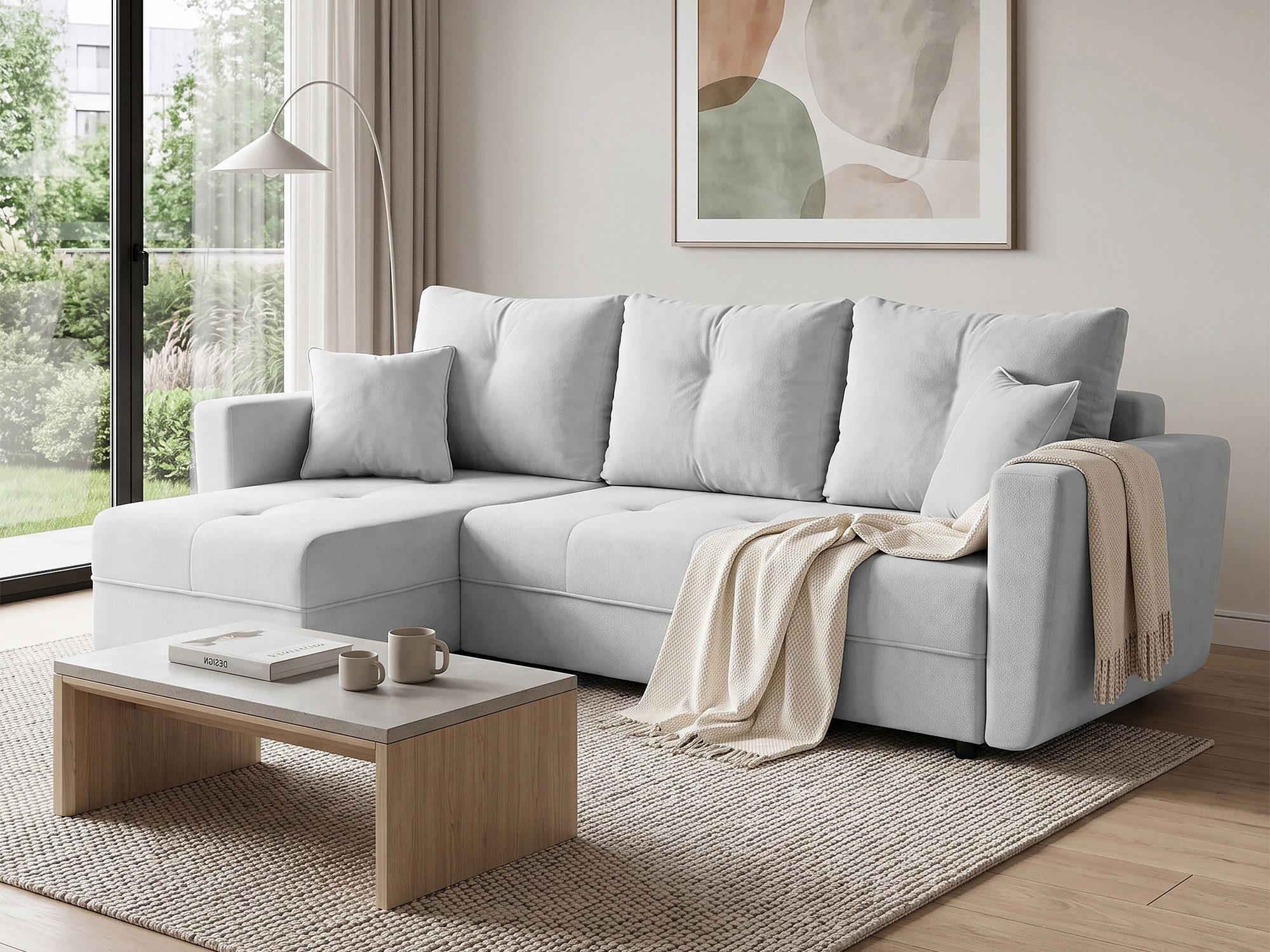 Beautysofa Ecksofa VERONA mit Schlaffunktion & Bettkasten, Universal L-Form, Kissen, Ausziehfunktion auf Rollen, Liegefläche: 142 × 208 cm