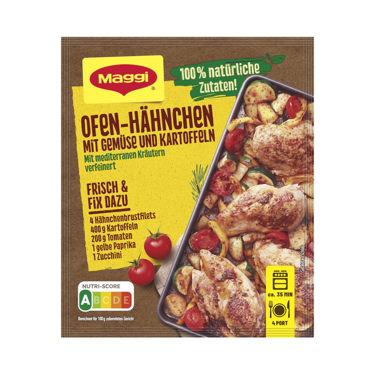 MAGGI Gewürz, Maggi Fix Ofen-Hähnchen mit Gemüse und Kartoffeln Packung 27g
