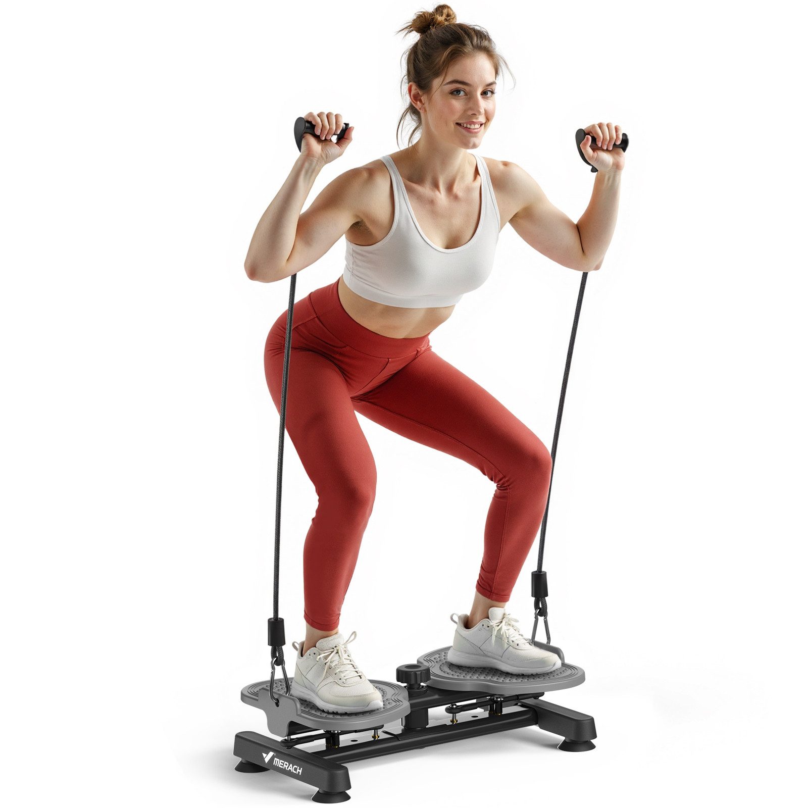 MERACH Multitrainer Twist Waist Disc Board, Bauchmuskel-Trainingsgerät, (mit Kordelzug, Twist fit Drehscheibe, Massage-Fußshole, Bauchtrainer, 1-St., 136kg Belastbarkeit mit Zugseilen, Fußmassage, Gleichgewichtstraining), rutschfester, geräuschloser Heimtrainer für Gewichtsverlust