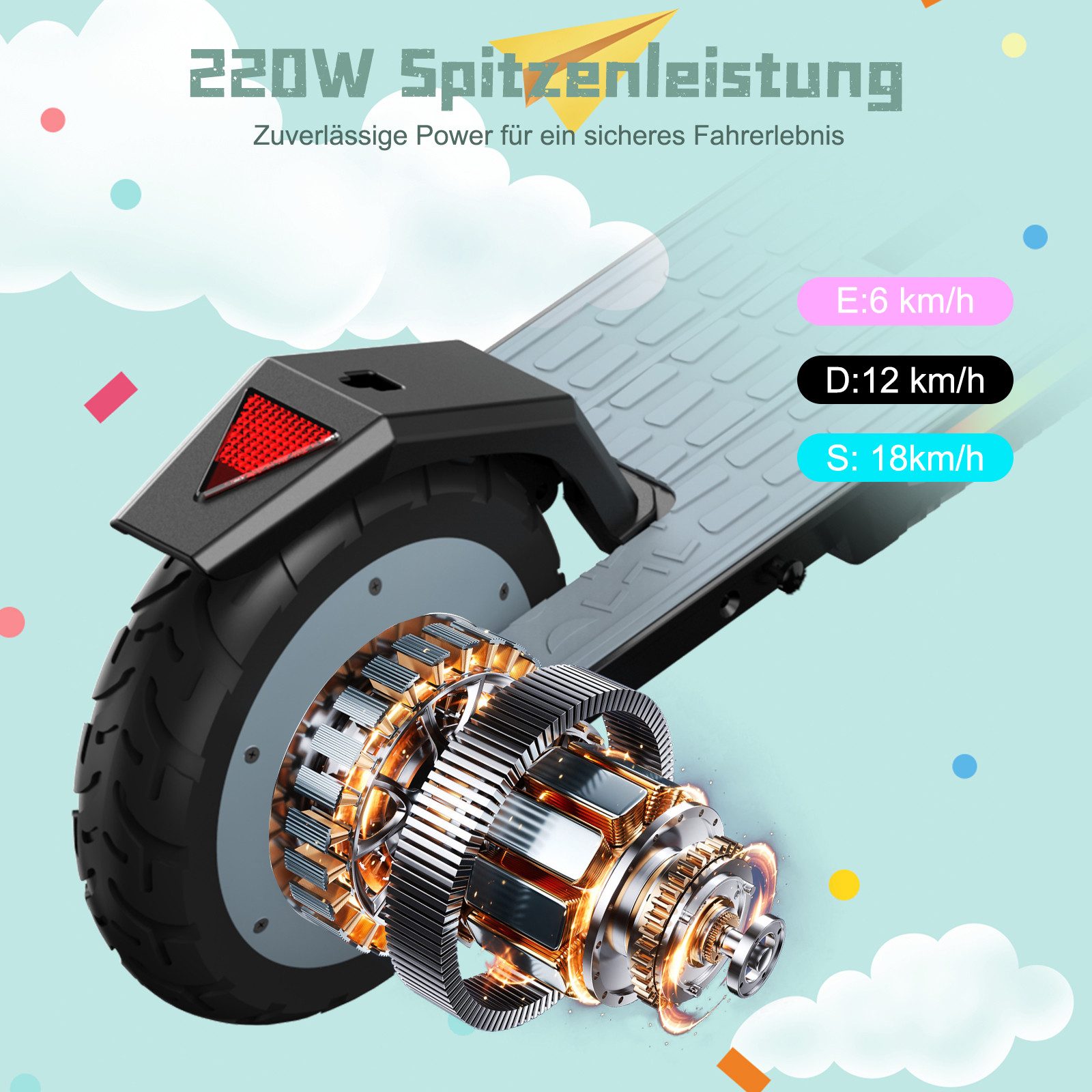 RCB Elektro-Kinderroller R12 MAX,Vorderradfederung,7''Vollgummireifen,höhenverstellbar 96-110cm, Belastbarkeit 60 kg, Schwingarm-Federung,Faltmechanismus mit zwei Sicherheitsverriegelungen