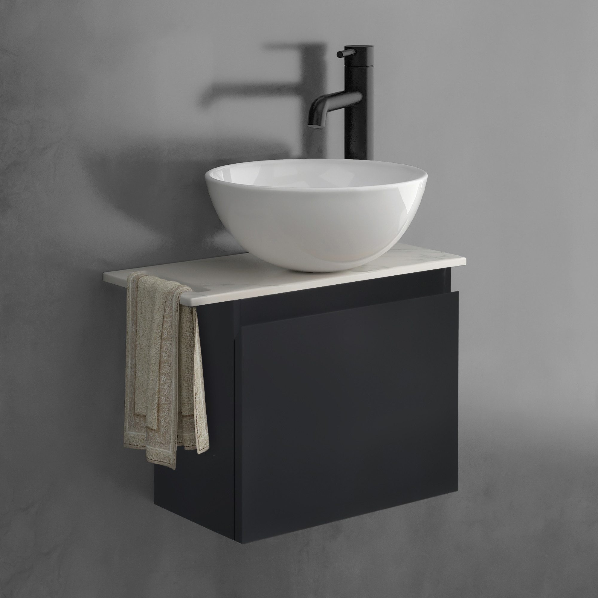 Alpenberger Badmöbel-Set mit Aufsatzwaschbecken Waschtisch mit Unterschrank & Keramikplatte