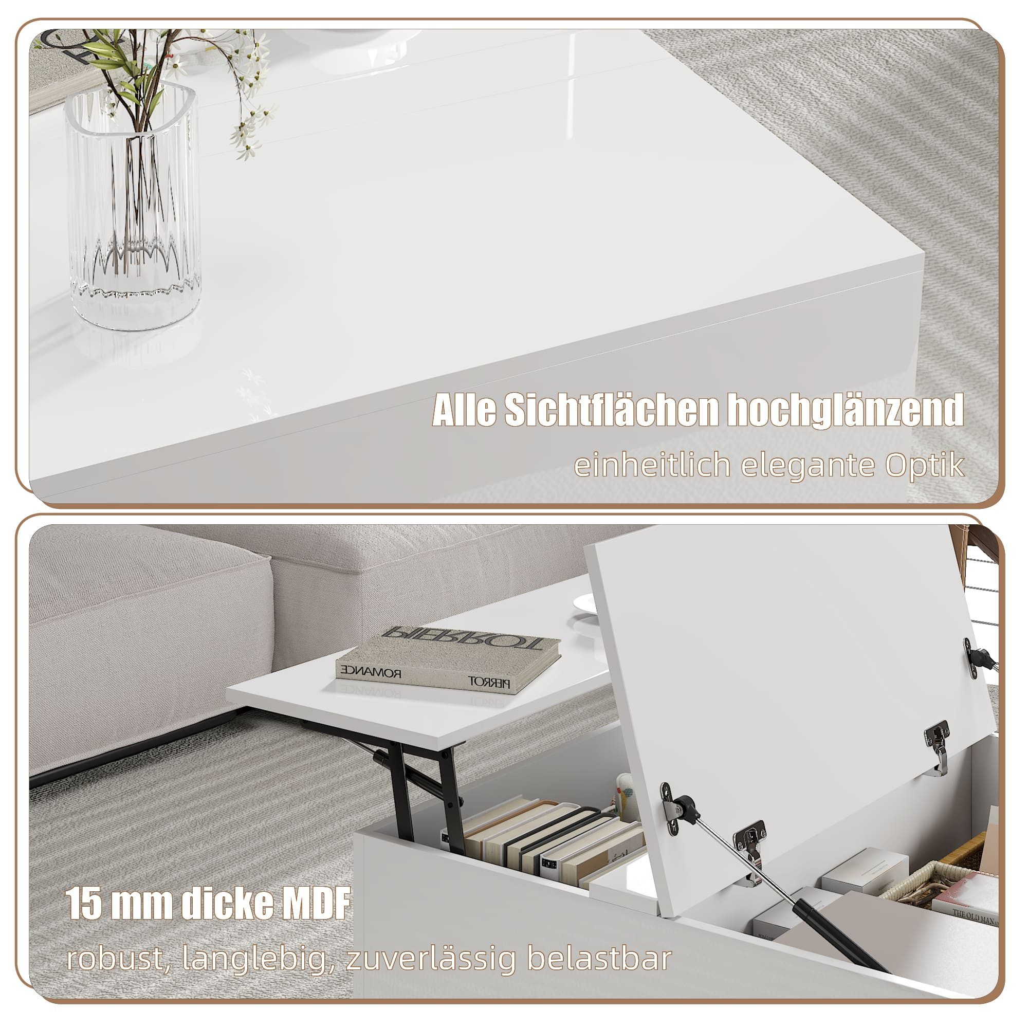 radelldar Couchtisch Wohnzimmertisch höhenverstellbar Stauraum (40-54) x 78 x 78cm (1-St), Höhenverstellbare Tischplatte – Bild 4 von 5