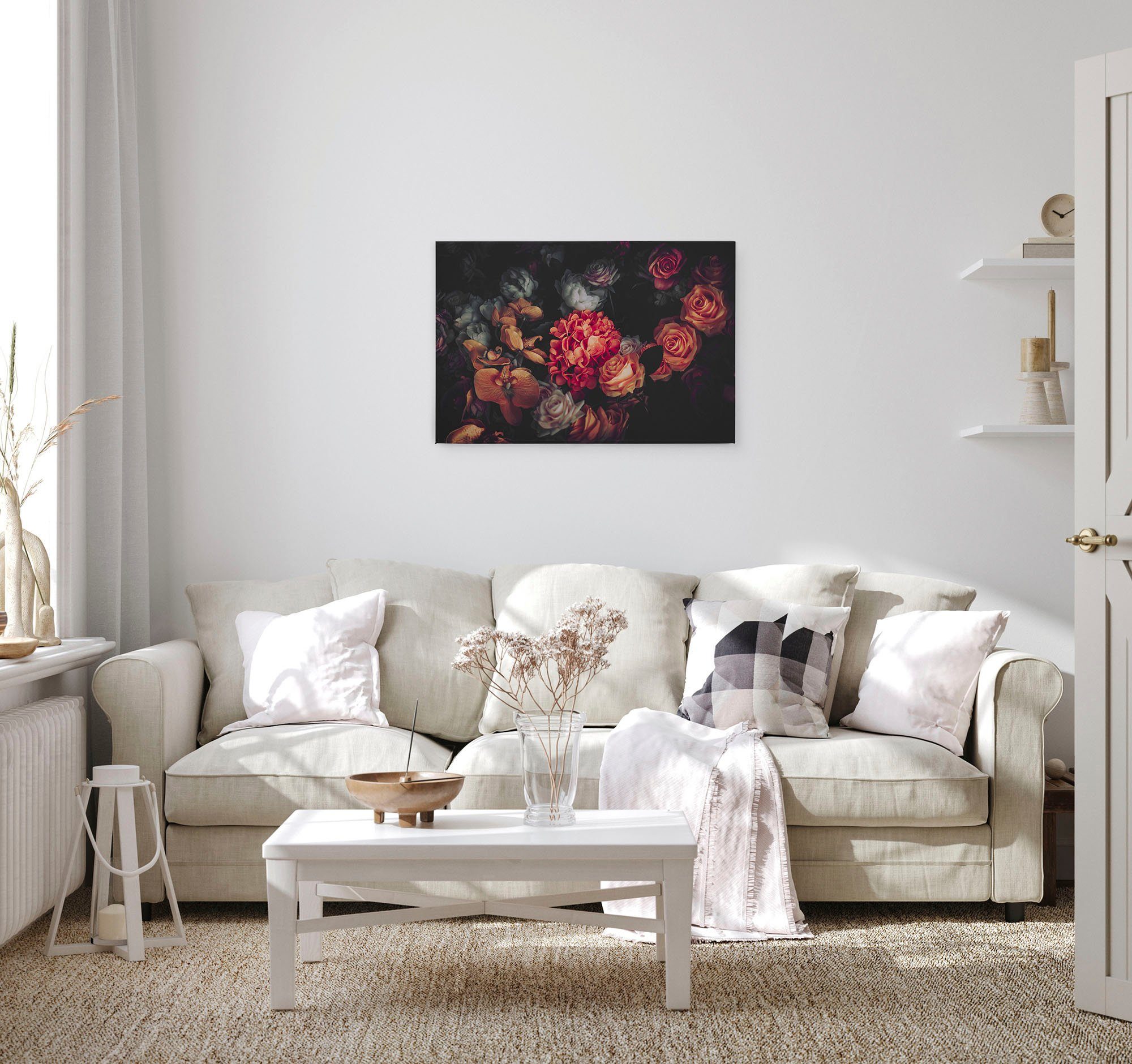 A.S. Création Leinwandbild Romantic Flower, Blumen, Kinder, Kunst (1 St), Romantische Blumen, Rosen Keilrahmen Leinwand-Bild Wohnzimmer modern