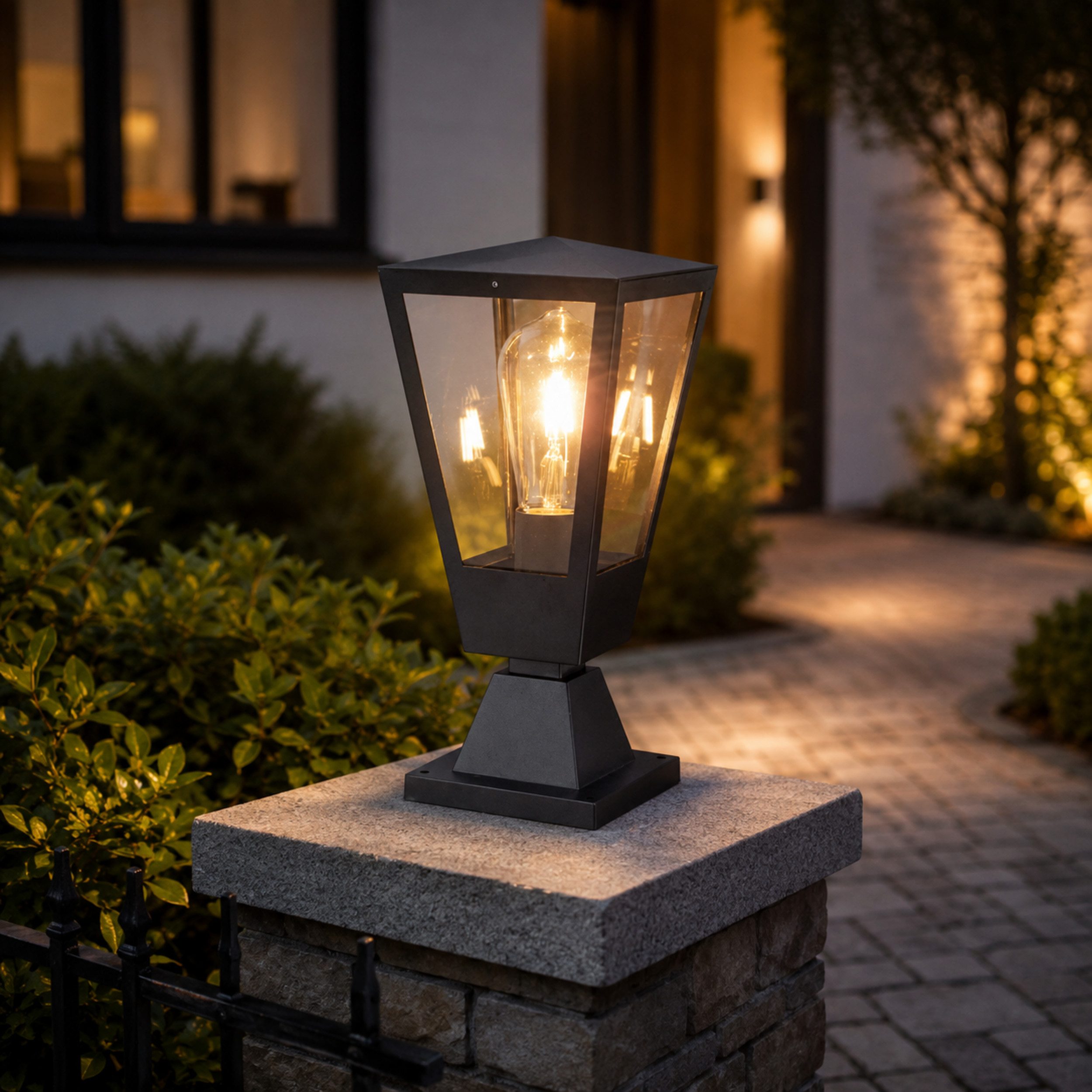 Lightbox Außen-Stehlampe, ohne Leuchtmittel, Sockelleuchte 14 x 14 x 31 cm, E27, Aluminium Glas, anthrazit