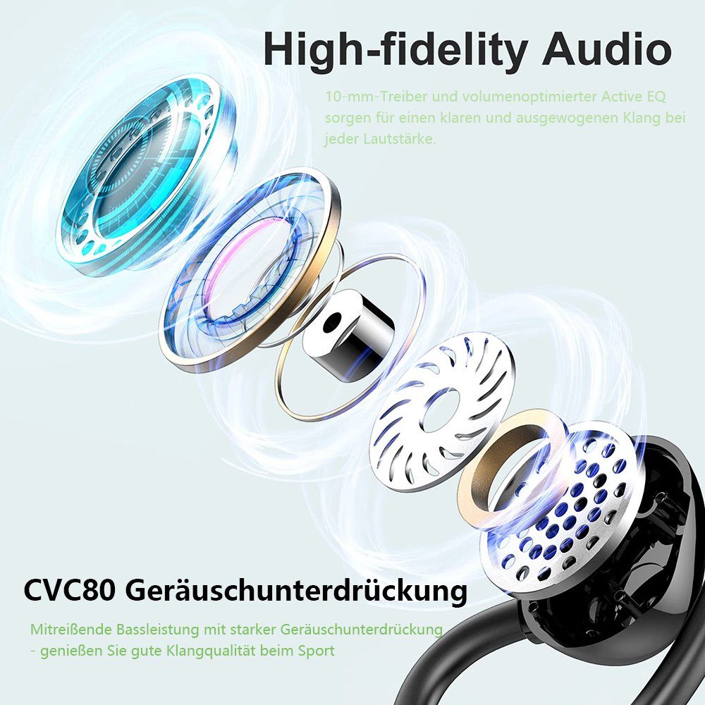 Cancelling Kopfhörer Stereo mit Bluetooth, Sport, Spielzeit USB-C, geschlossenerAkustik) Kopfhörer Noise 5.3 GelldG Std. 50 Bluetooth Ladekoffer, IPX5 (ANC), (Active
