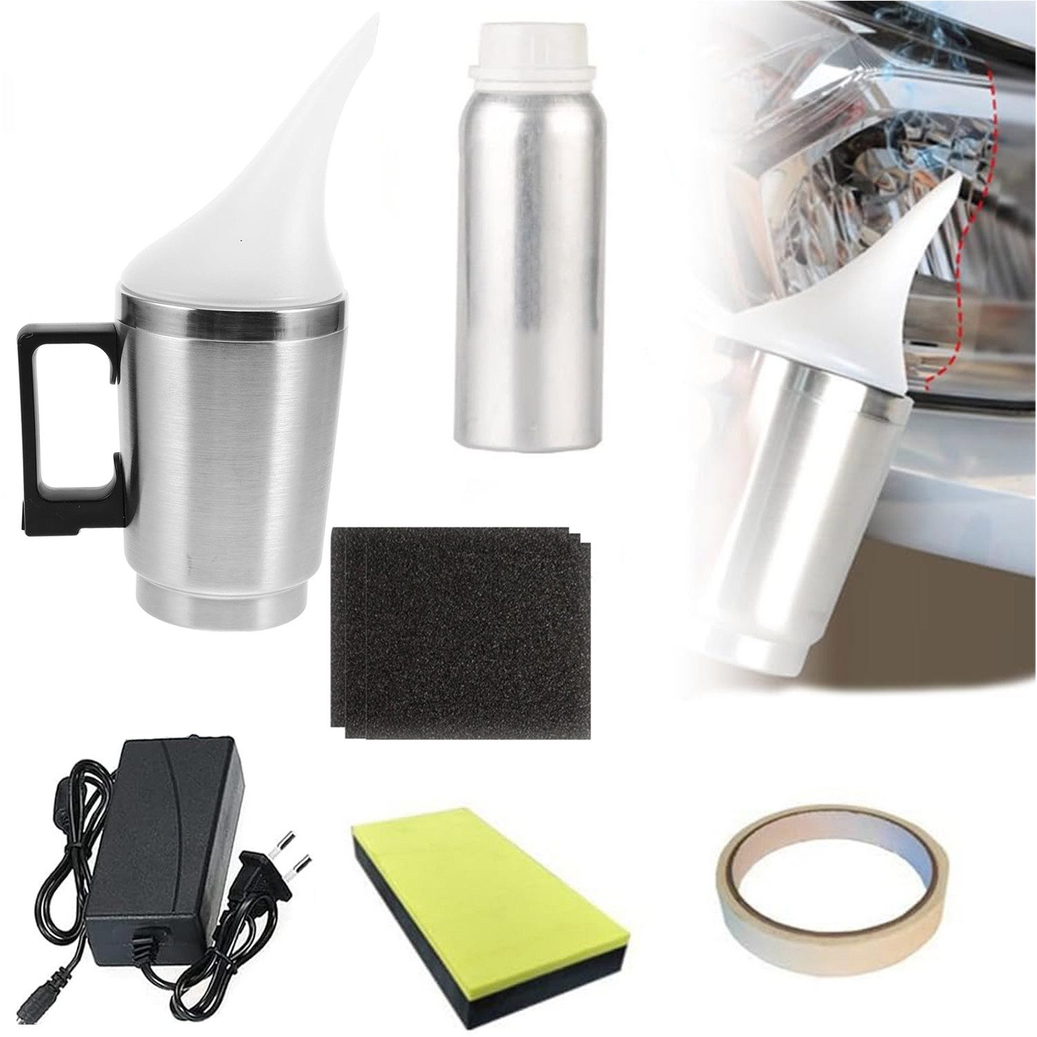 Refttenw Scheinwerfer Reparatur Set Scheinwerfer Aufbereitung Set Autopolitur, mit 300ml Reparaturflüssigkeit