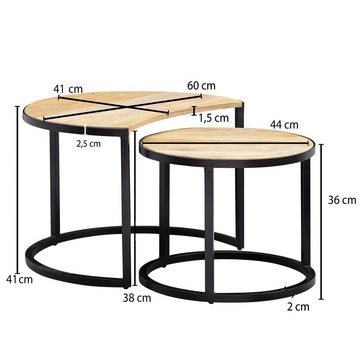 KADIMA DESIGN Satztisch Couchtische ESINO Massivholz - Rundes Industrial Style - 2er Set