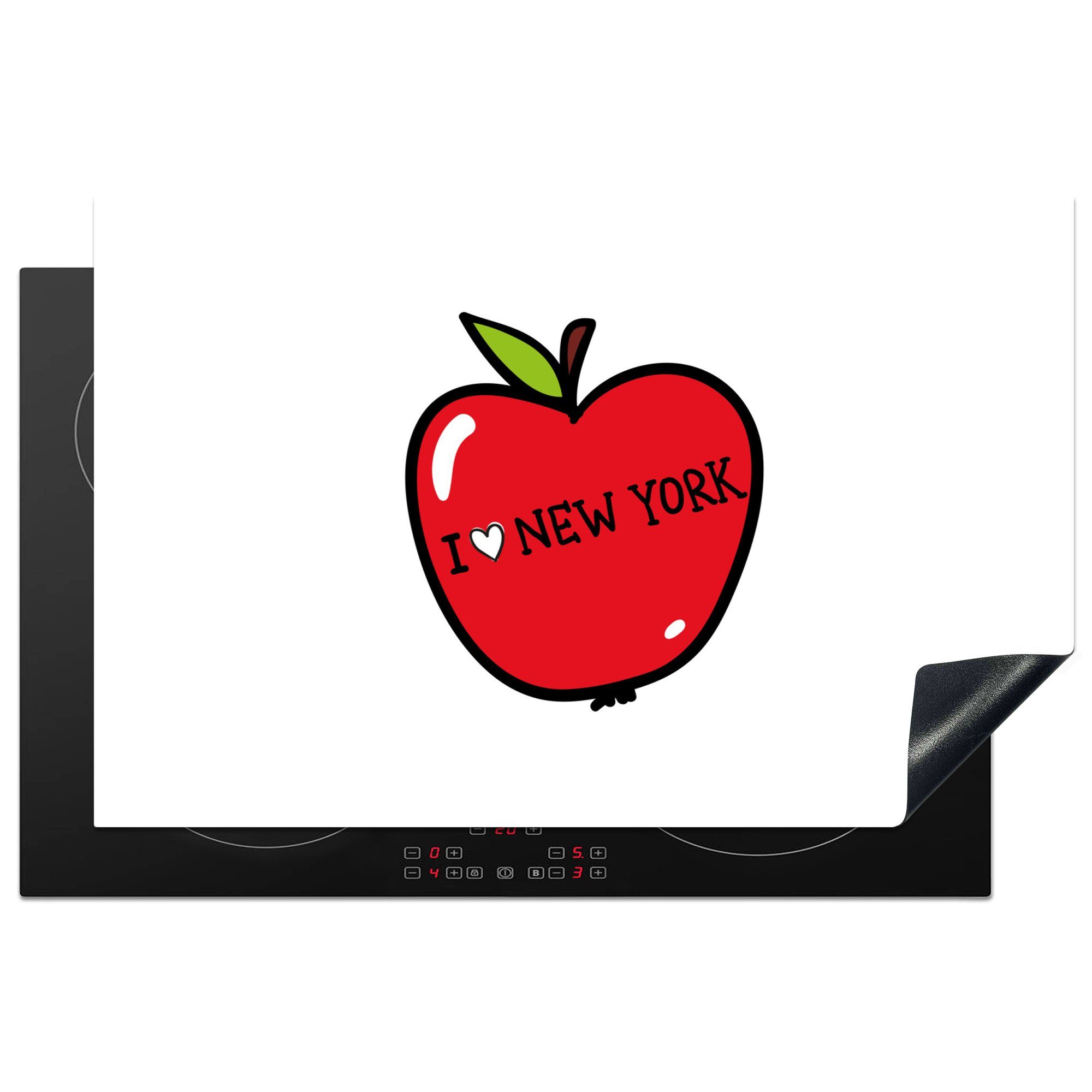 MuchoWow Herdblende-/Abdeckplatte New York - Apfel - Rot, Vinyl, (1 tlg), 81x52 cm, Induktionskochfeld Schutz für die küche, Ceranfeldabdeckung